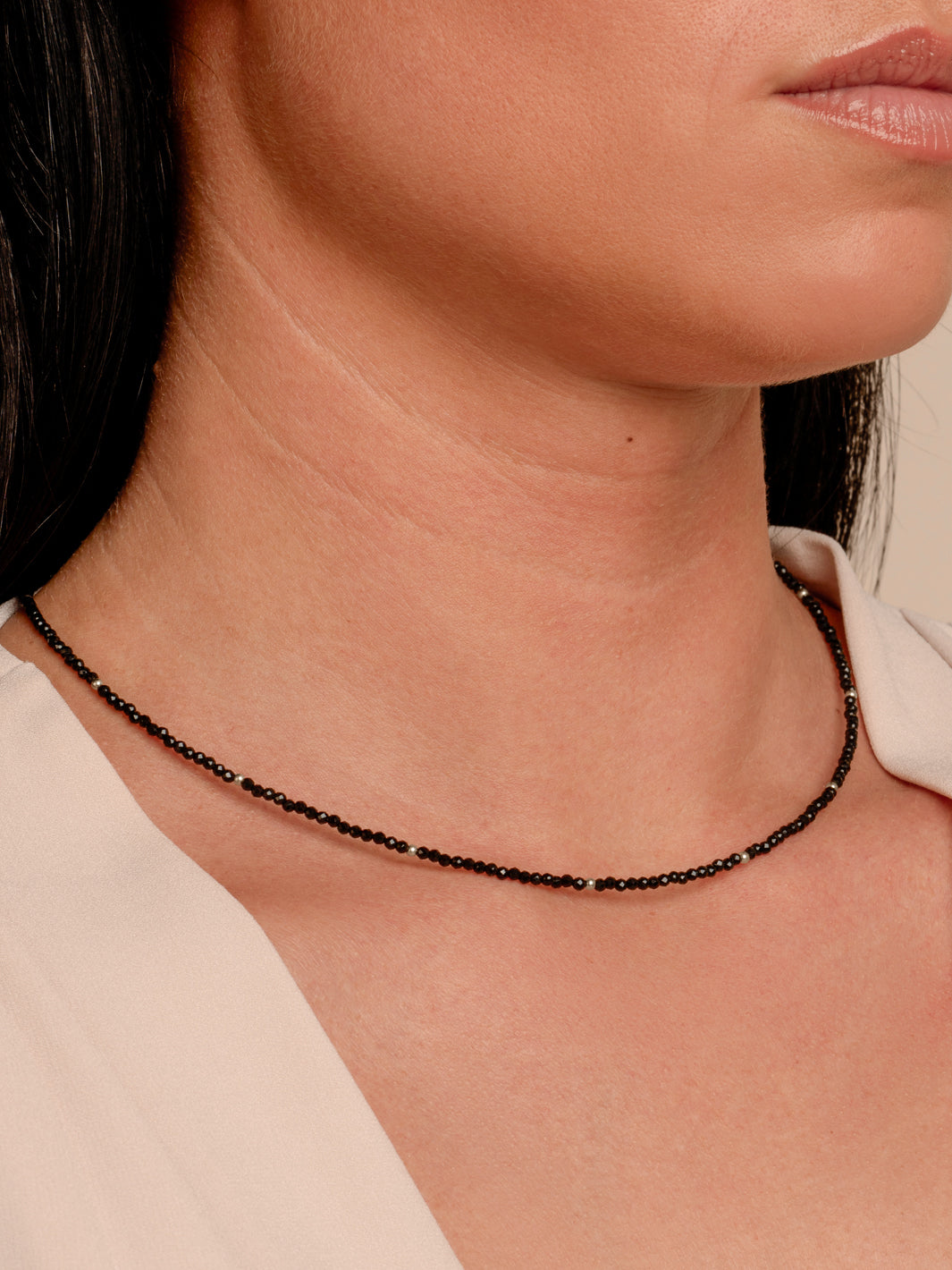 Onyx Kralenketting 2mm Zilver