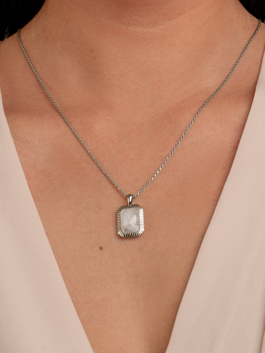 Moonstone Baguette Ketting Set | Zilver