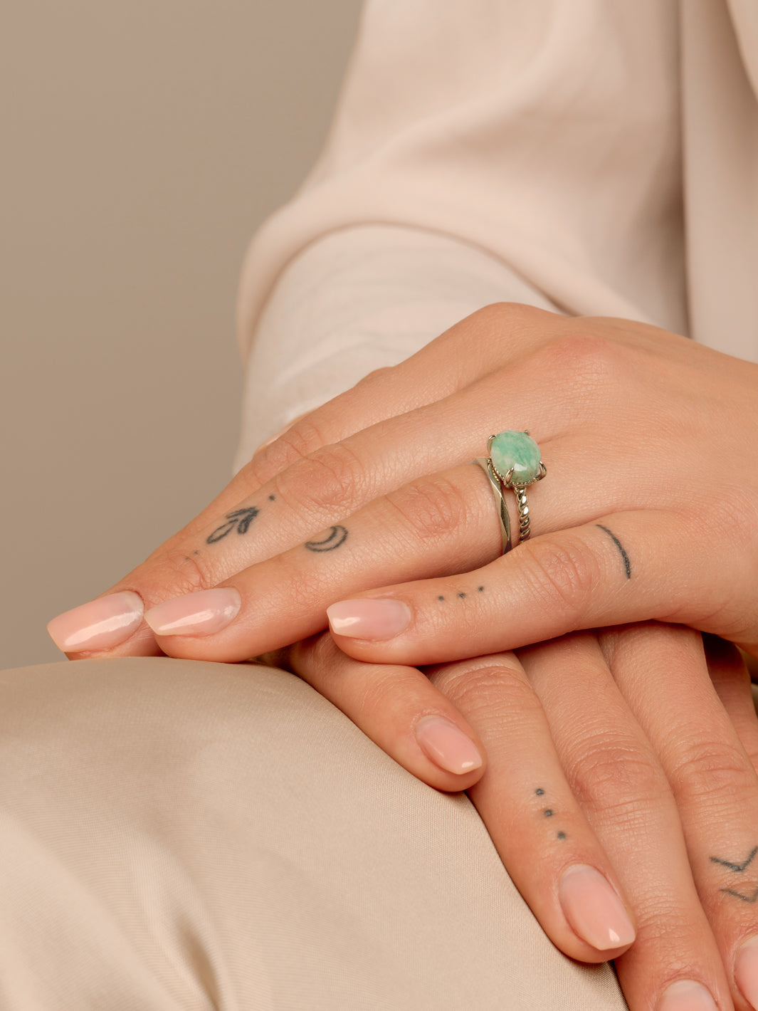 Rich Green Amazonite Twist Ringen Stack | Zilver