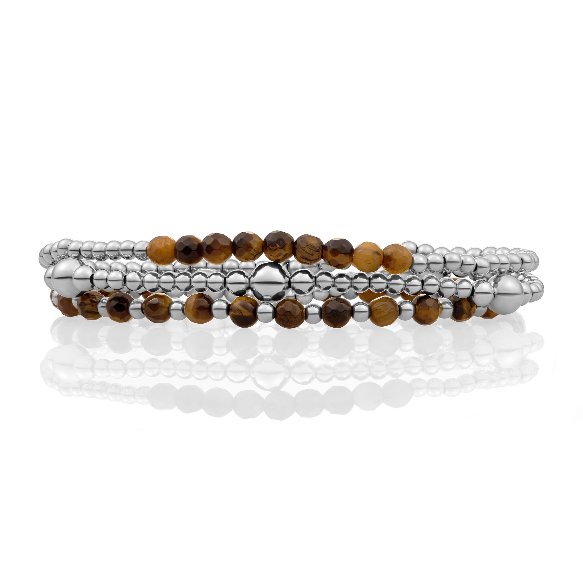 Tiger Eye Bold Mix Armbanden Stack l Zilver