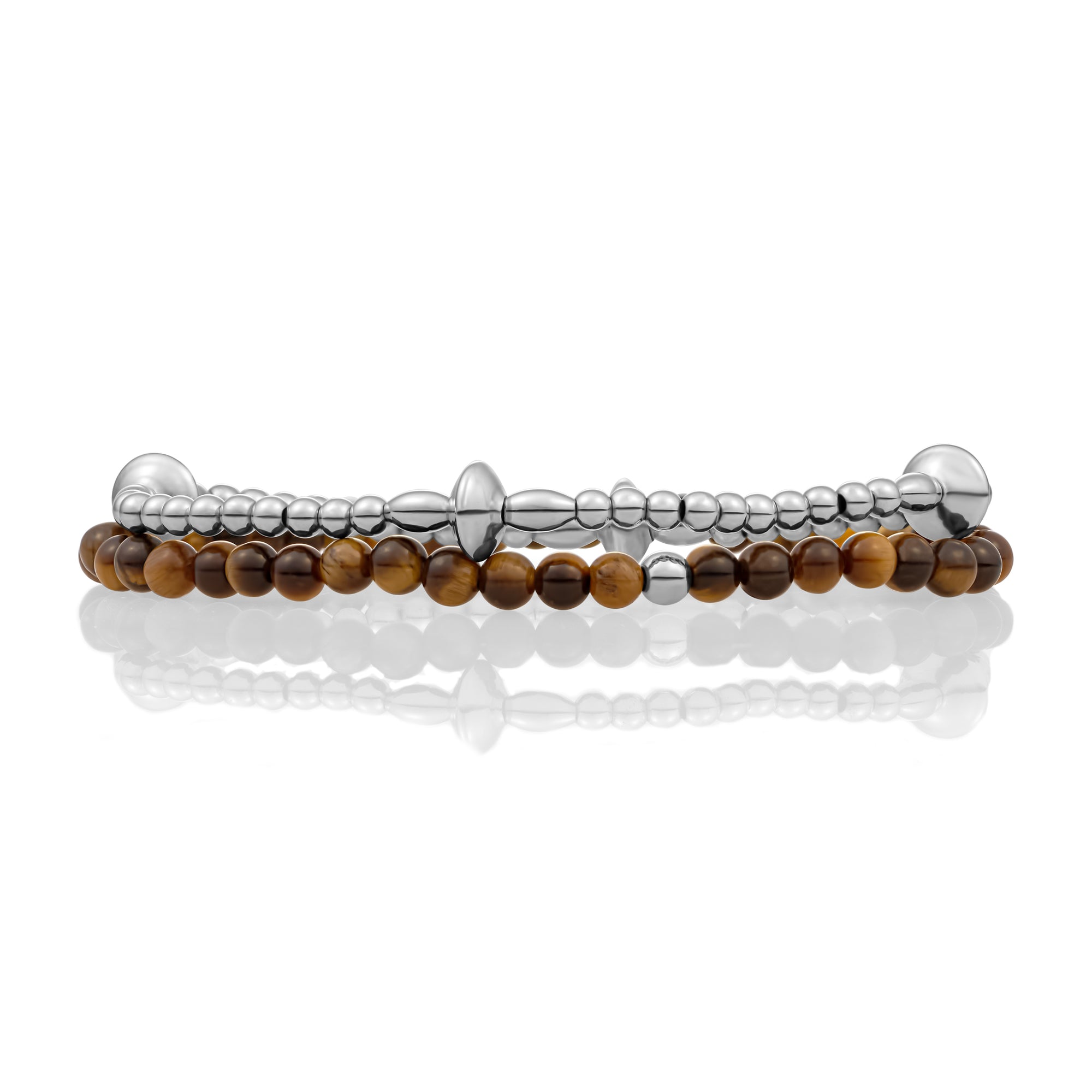 Tiger Eye Cone Mix Armbanden Stack l Zilver