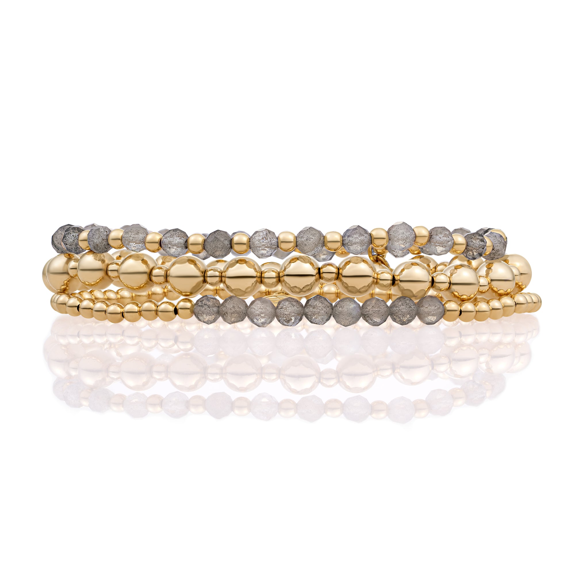 Labradorite Bold Interstellar Armbanden Stack l Goudkleurig
