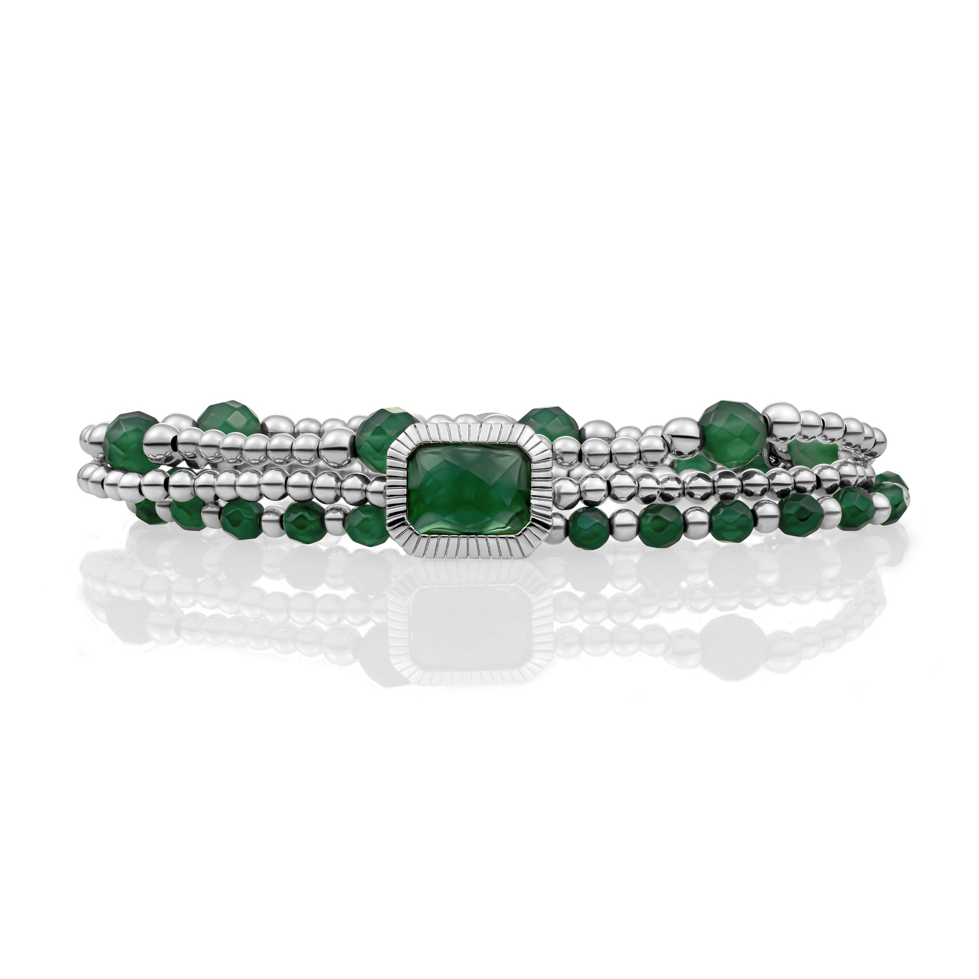 groene onyx armbandenset voor dames in zilverkleur