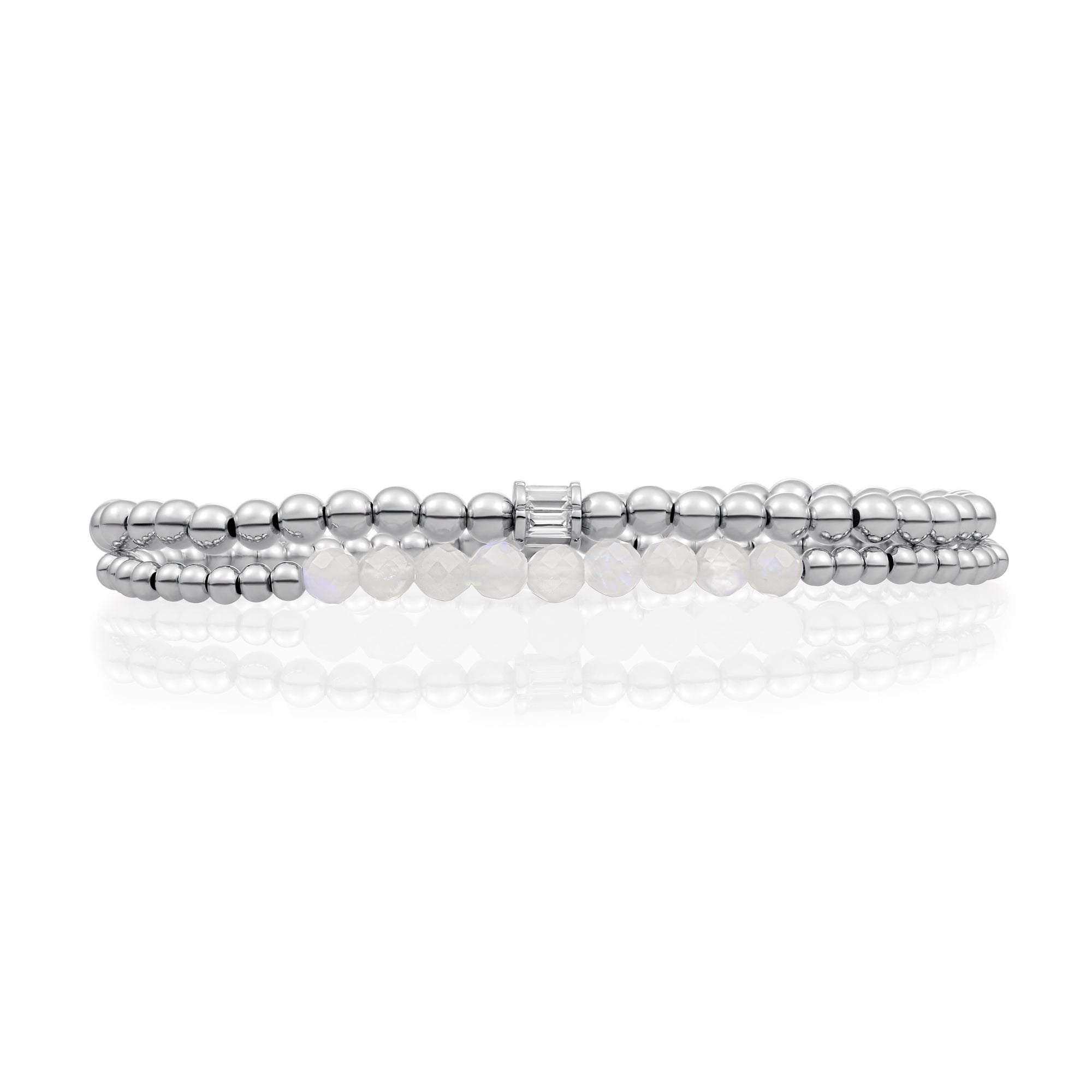 Moonstone Baguette Cylinder Armbanden Stack l Zilver