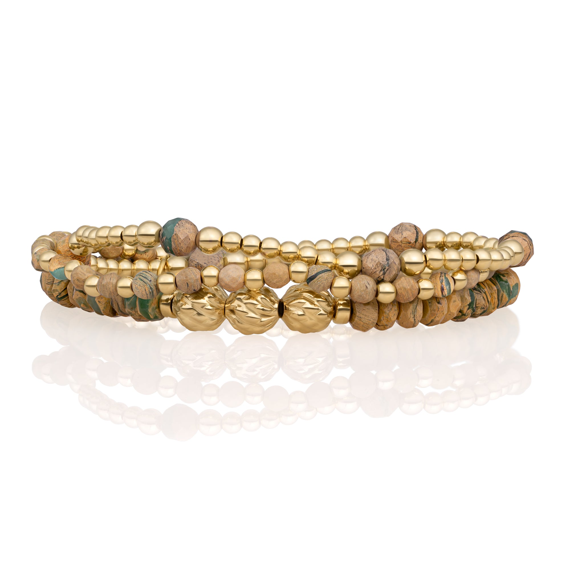 Ya'an Green Jade Fuse Armbanden Stack | Petite