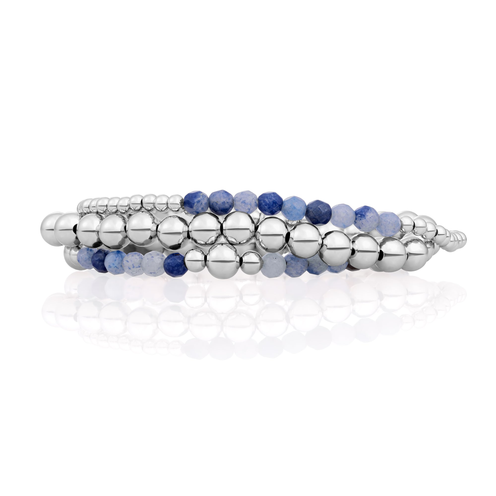 Blue Aventurine Bold Mix Universe Armbanden Stack | Zilver