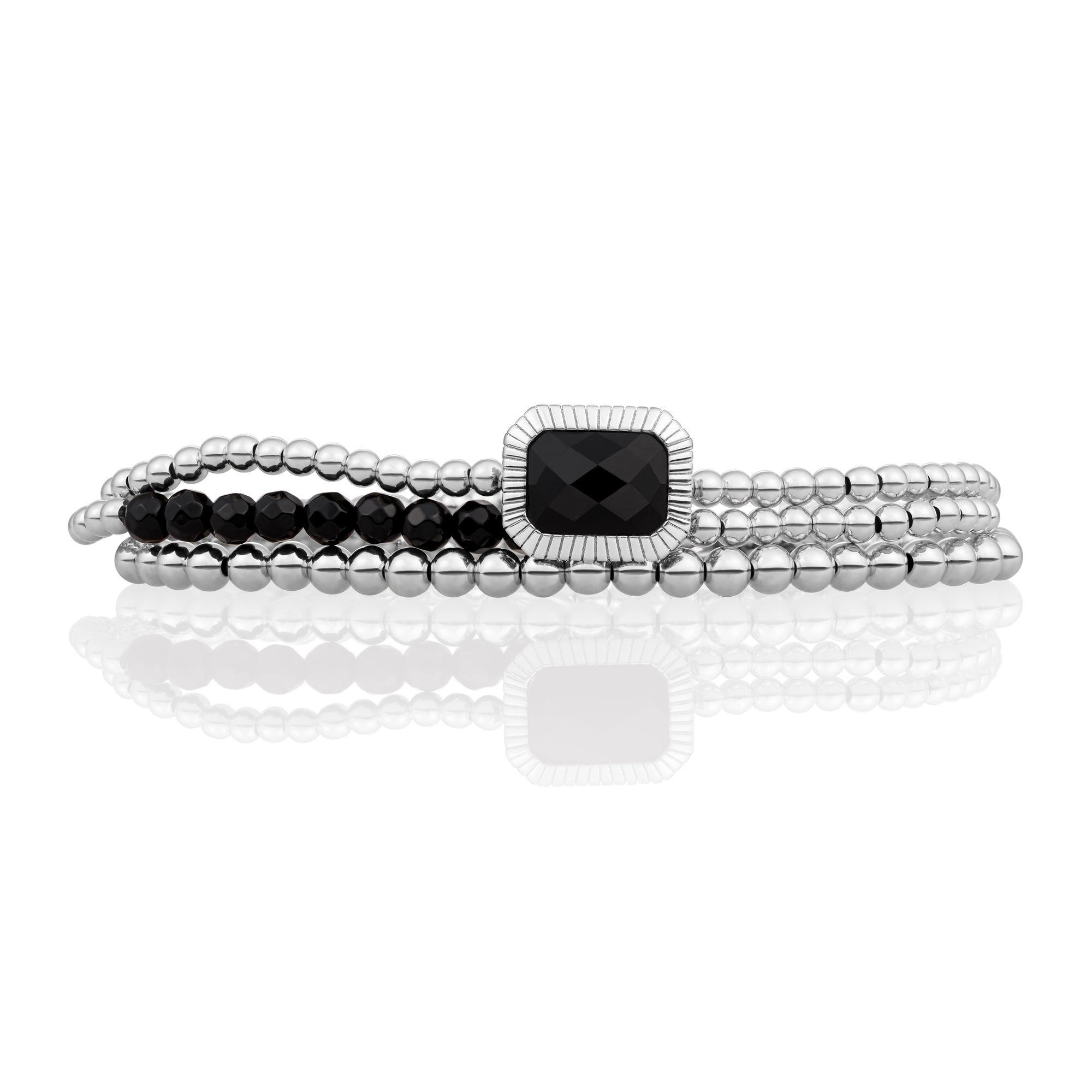 Onyx Baguette Armbanden Stack | Zilver