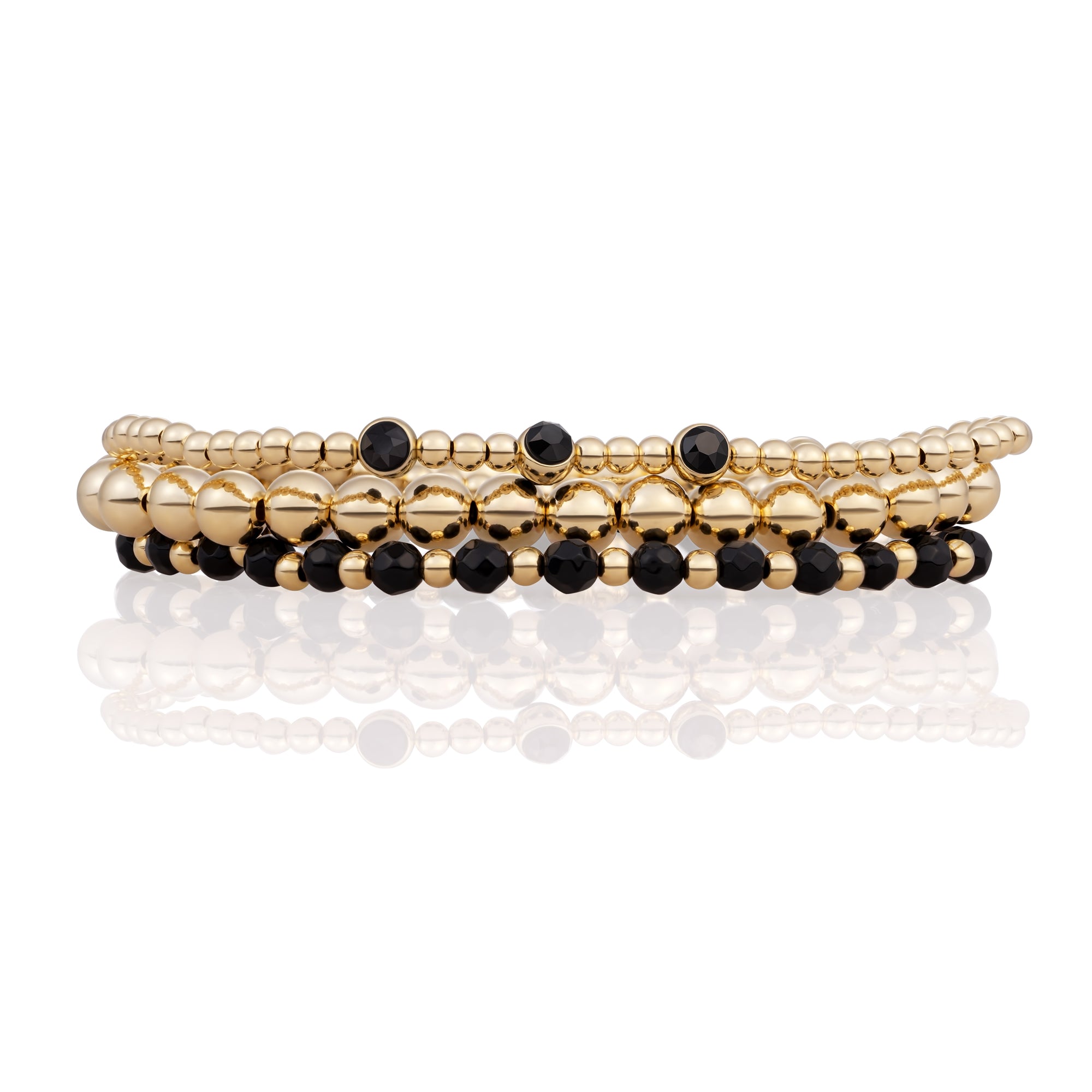Onyx Interstellar Black CZ Armbanden Stack | Goudkleurig