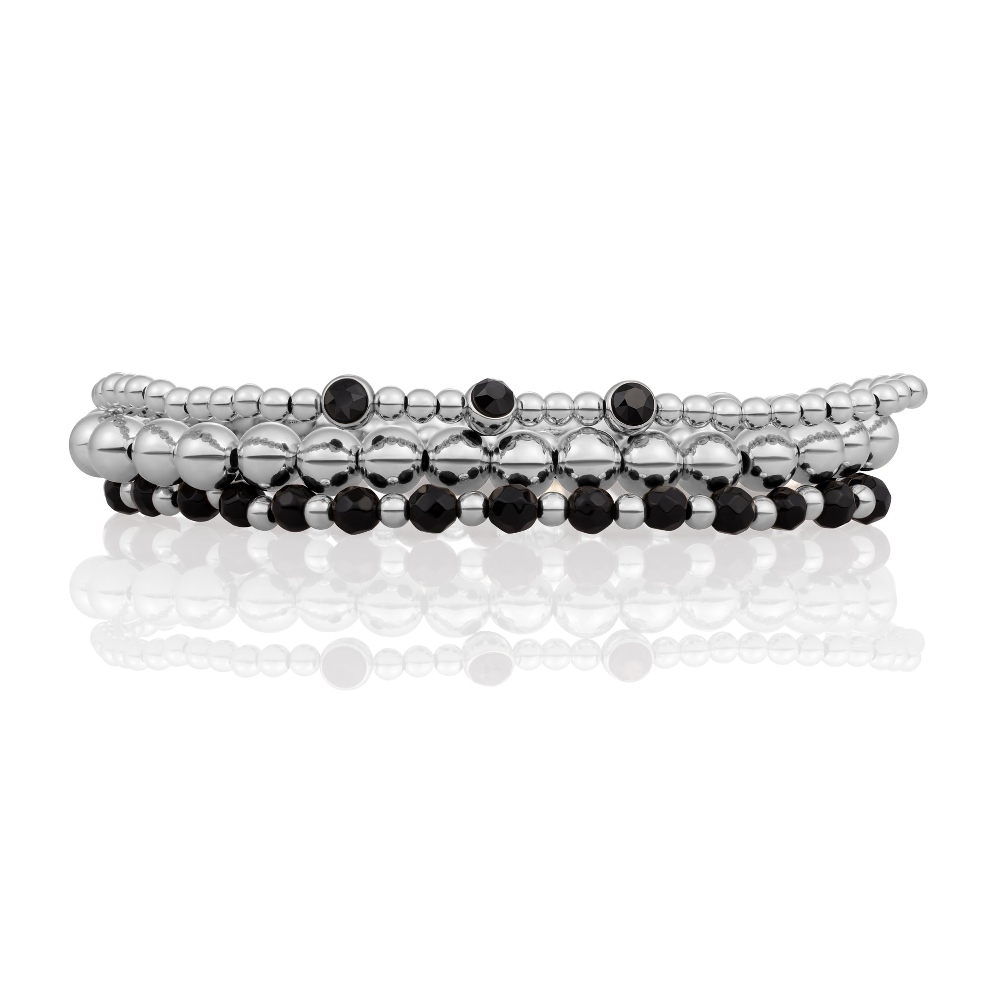 Onyx Interstellar Black CZ Armbanden Stack | Zilver