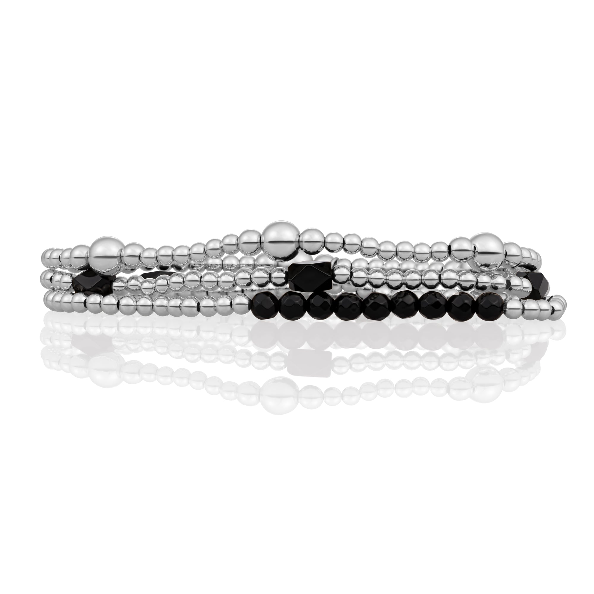 Onyx Reverse Edge Mix armbaden stack | Zilver