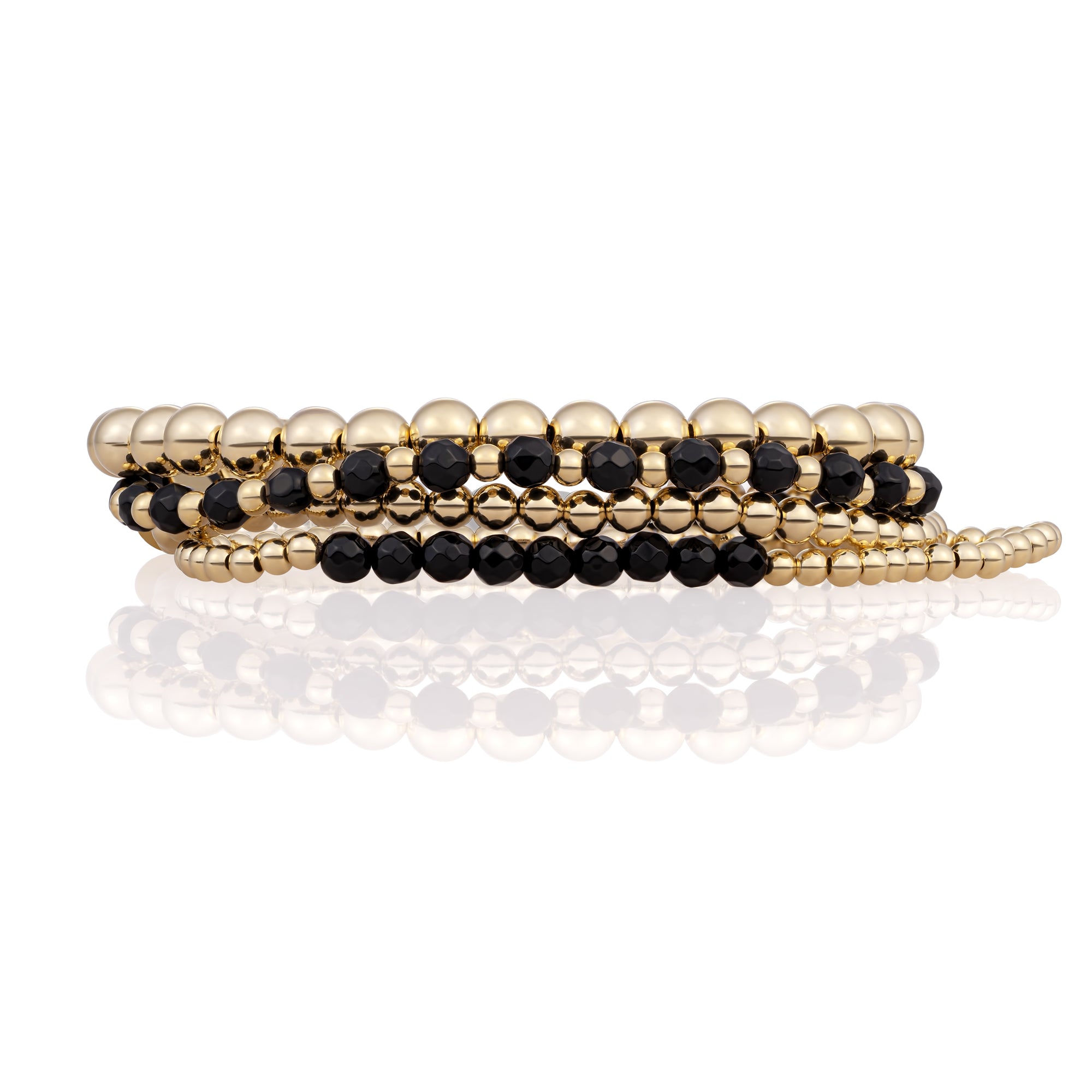 Onyx Saturn Mix Armbanden Stack | Goudkleurig