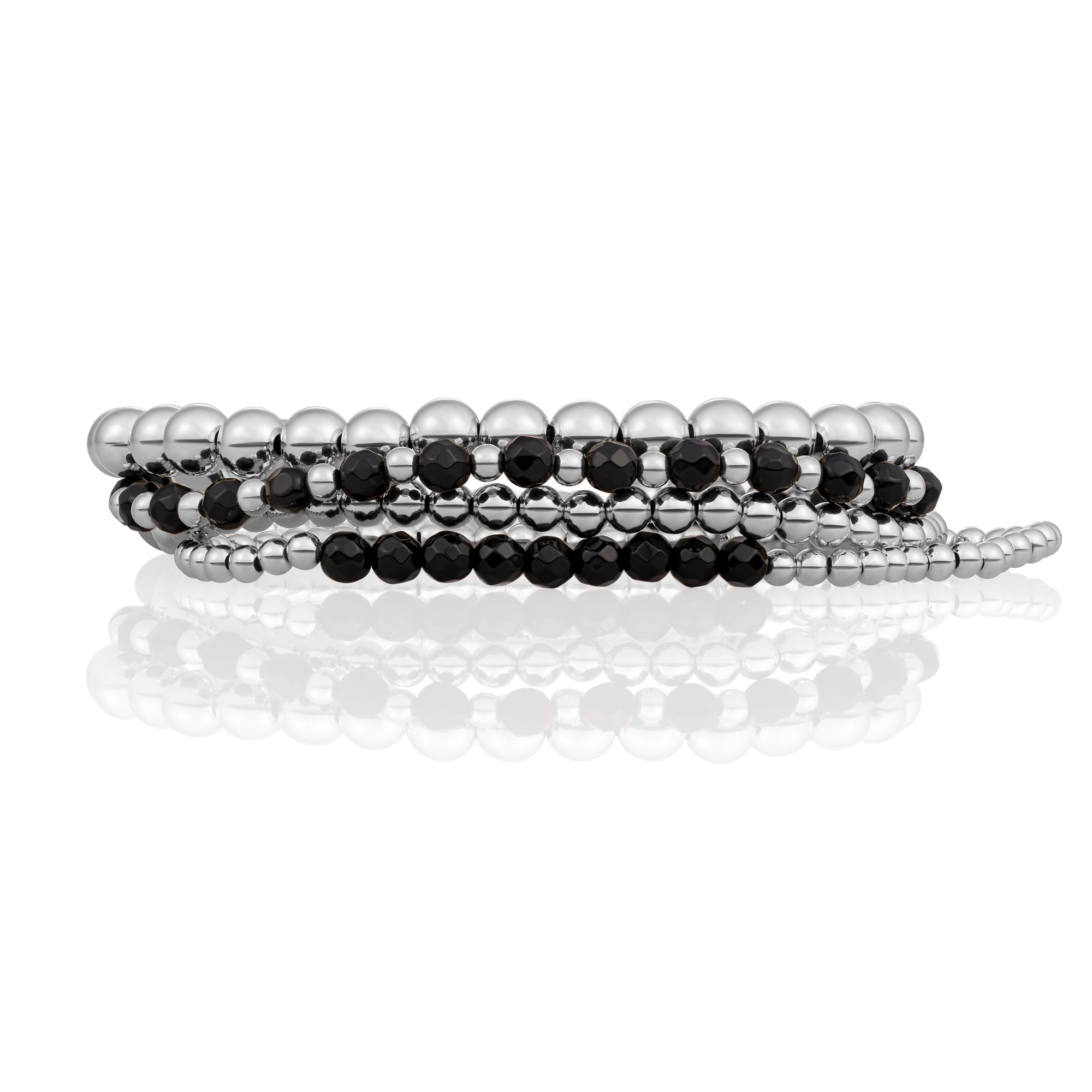 Onyx Saturn Mix Armbanden Stack | Zilver