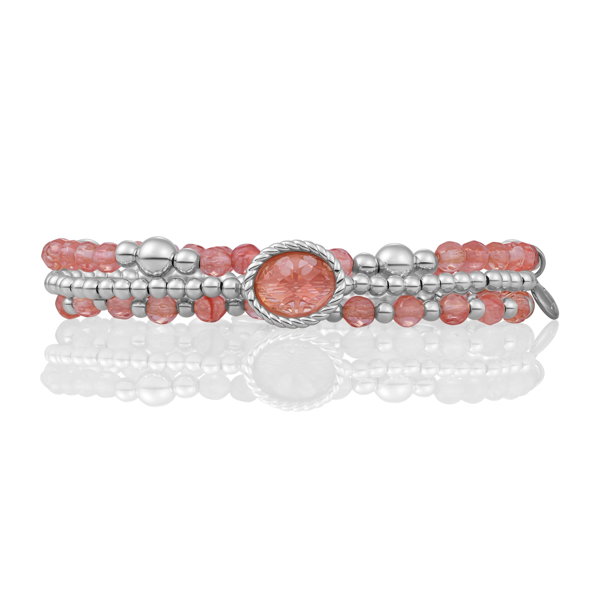 Cherry Quartz Bold Mix Twist Armbanden Stack | Zilver