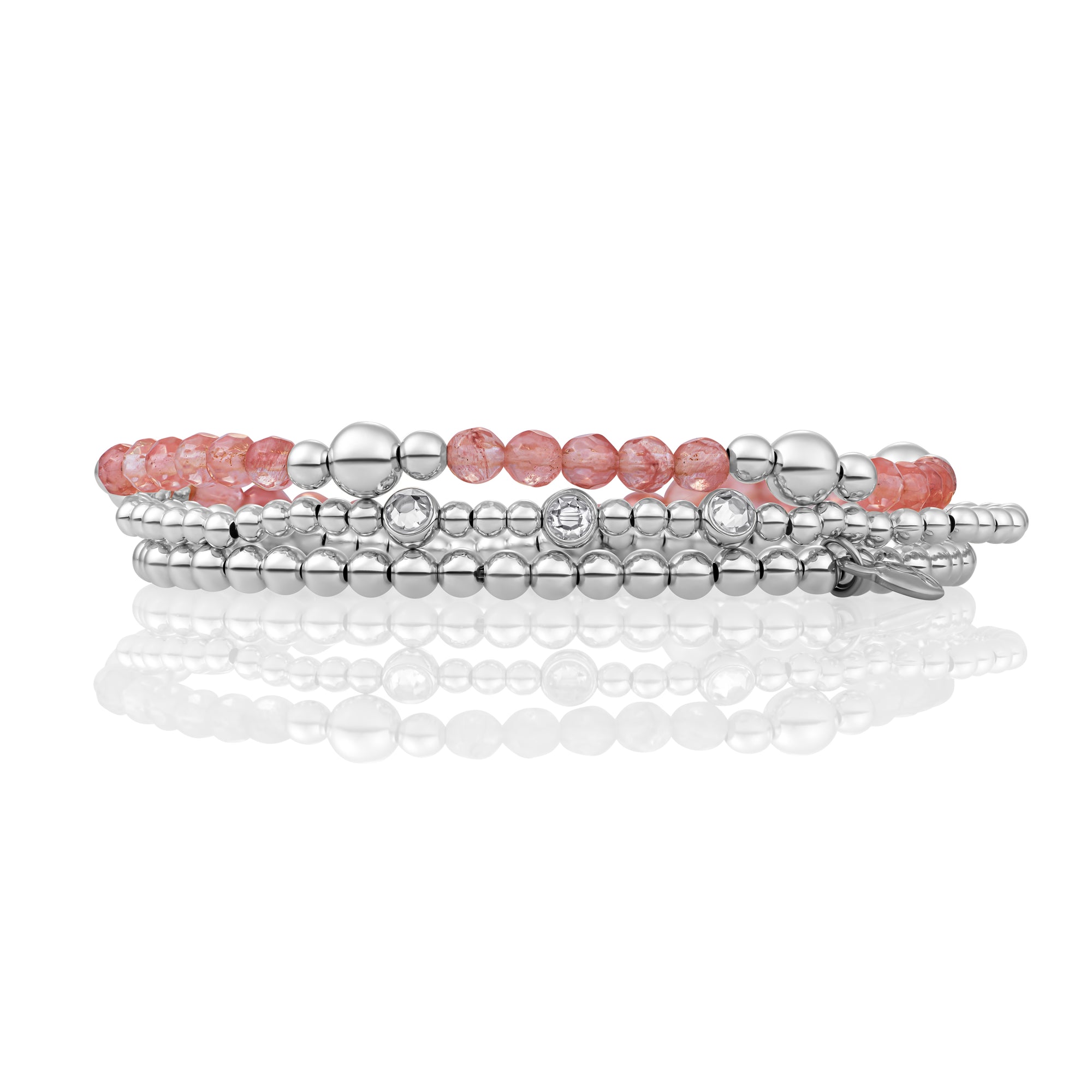Cherry Quartz Bold Mix Essentials Armbanden Stack | Zilver