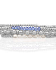 Aquamarine Quartz & Pearl Universe Armbanden Stack | Zilver