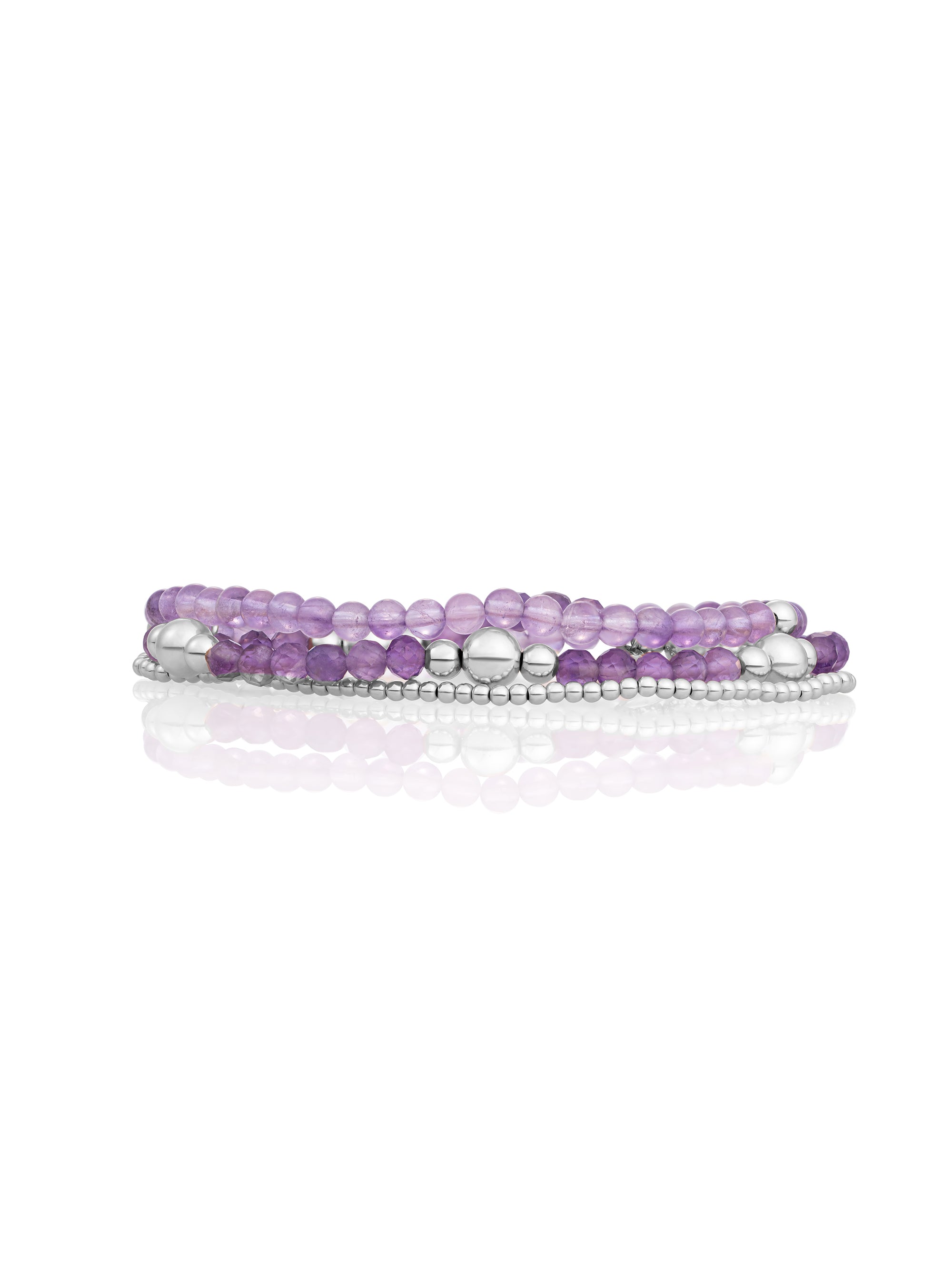 Amethyst Bold Mix Saturn Armbanden Stack | Zilver