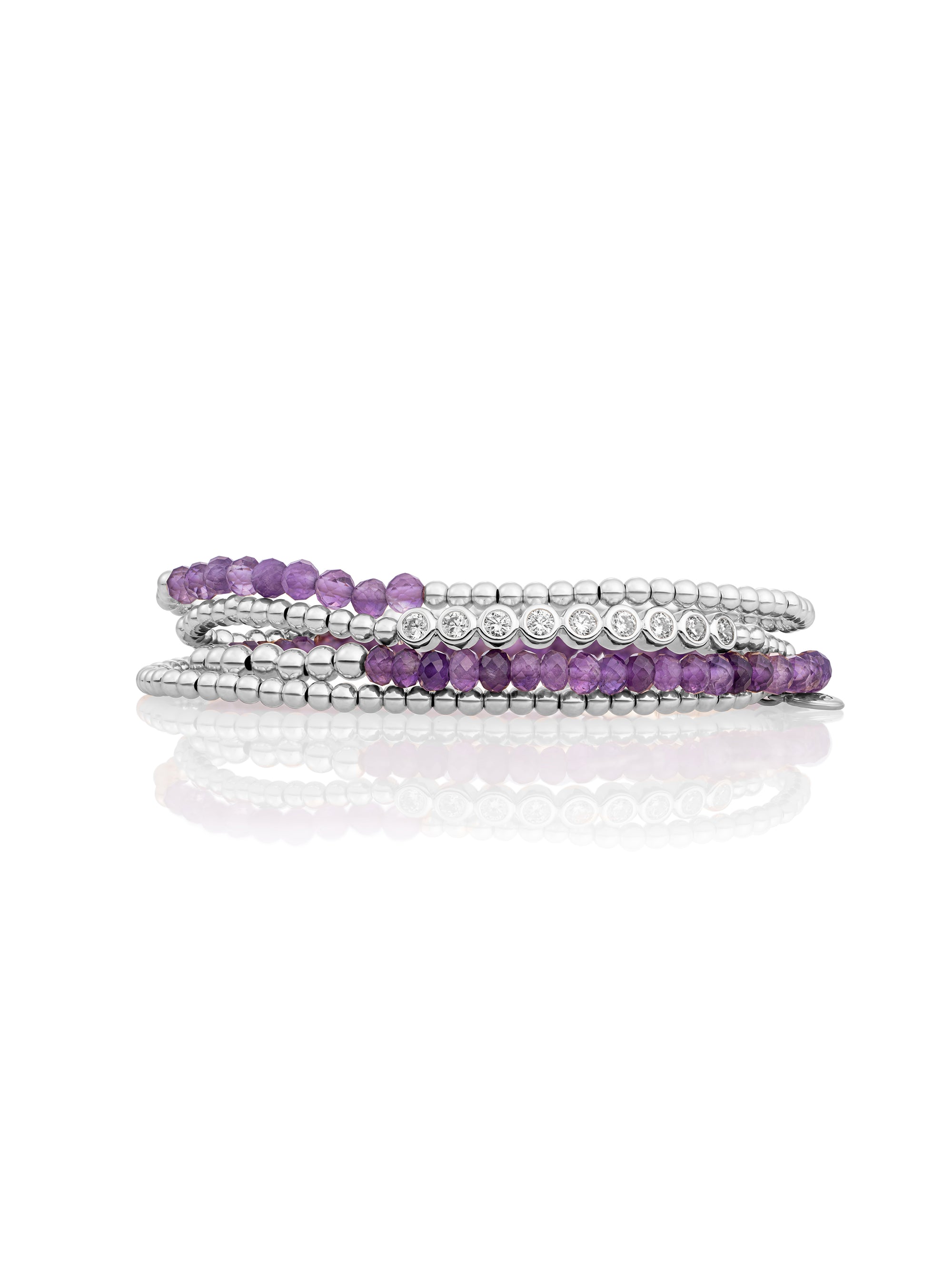 Amethyst Reverse Universe Saturn Crystal tube Armbanden Stack | Zilver