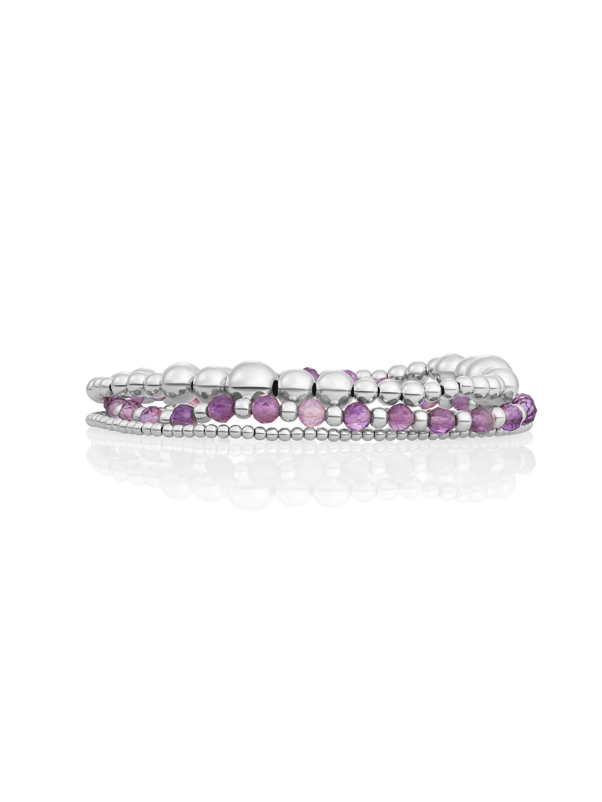 Amethyst Interstellar Saturn Wave Armbanden Stack | Zilver