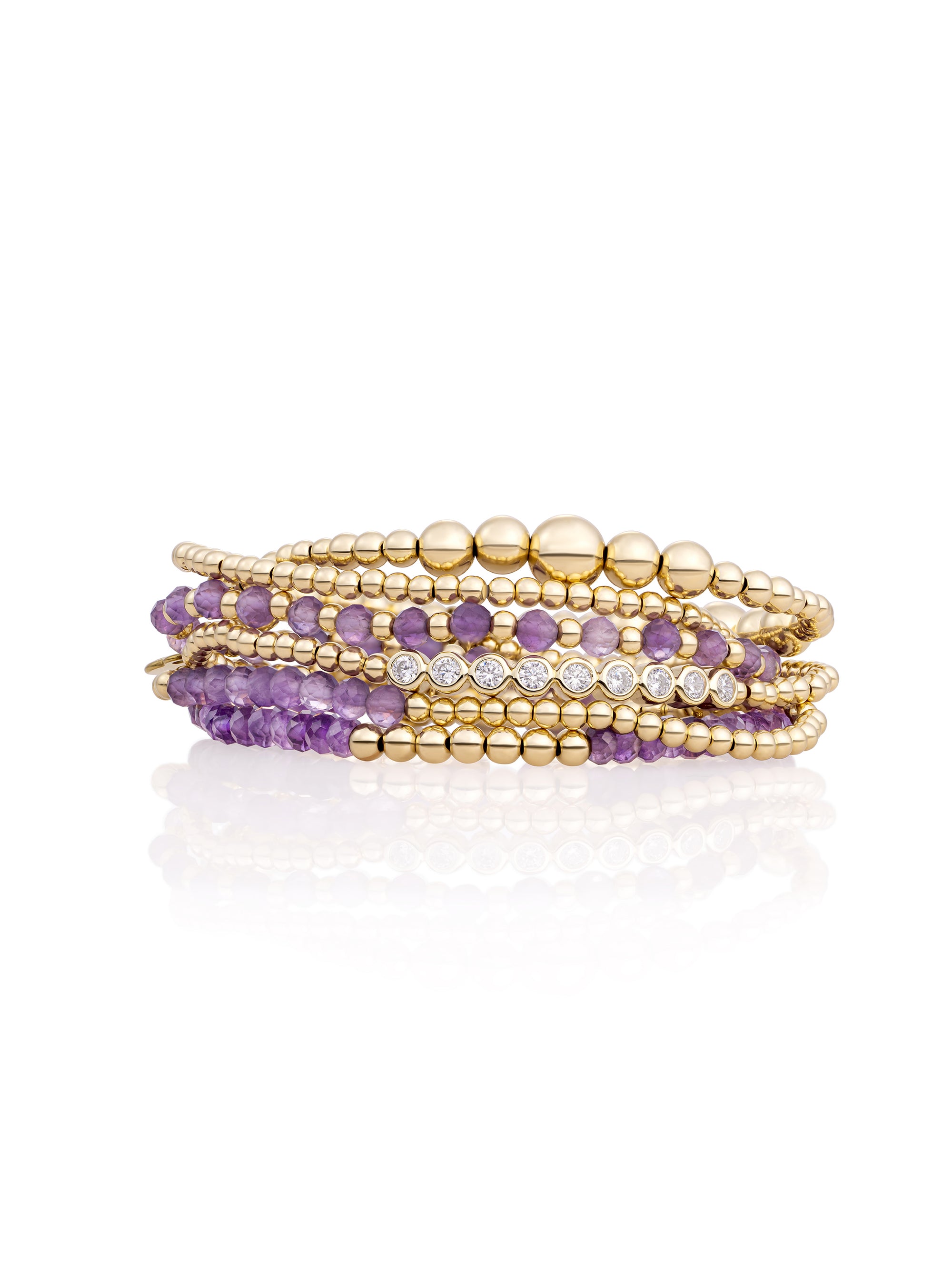 Amethyst Crystal Tube Wave Armbanden Stack | Goudkleurig