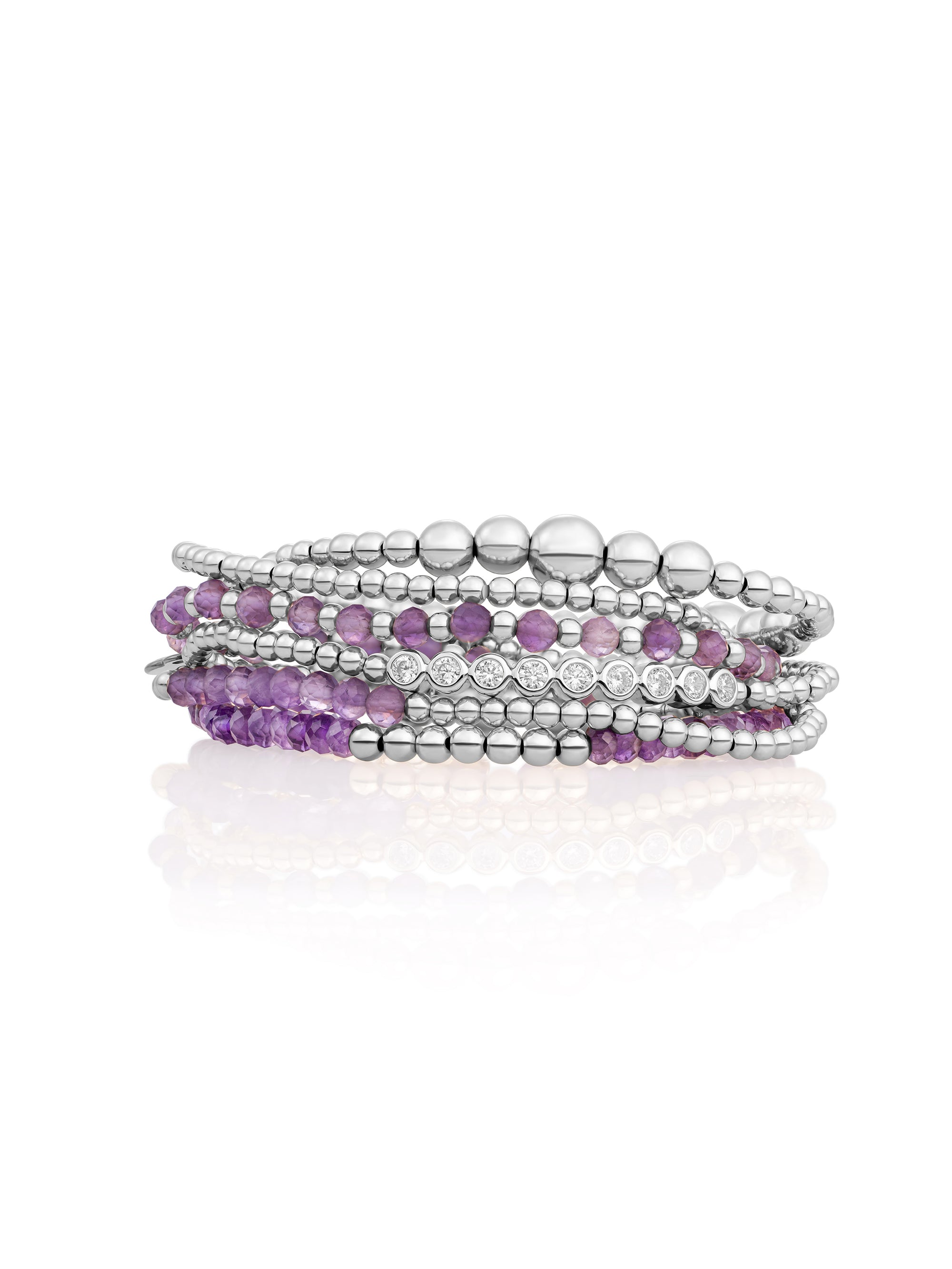 Amethyst Crystal Tube Wave Armbanden Stack | Zilver
