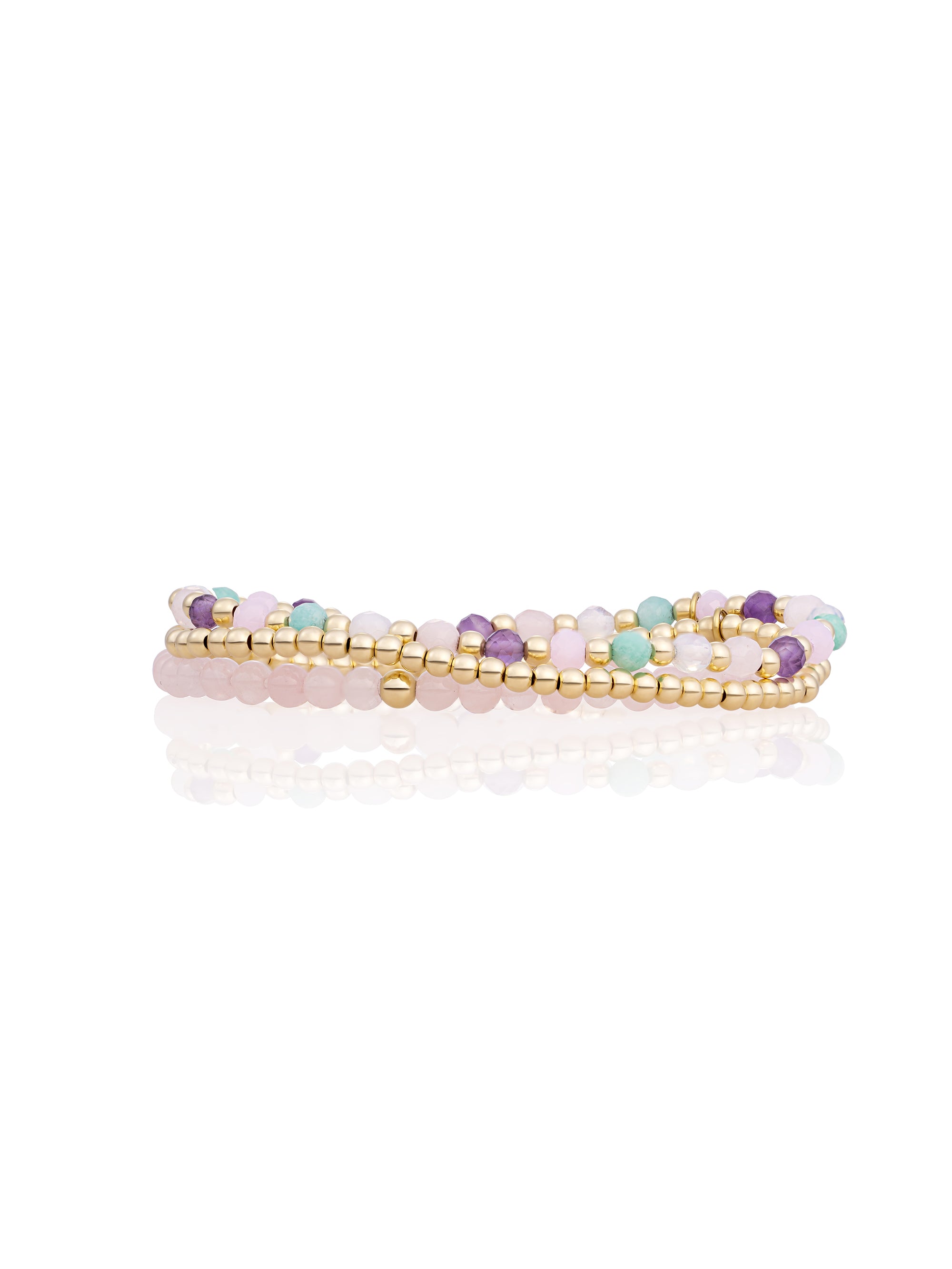 Rose Quartz Multi Gem Interstellar Armbanden Stack | Goudkleurig
