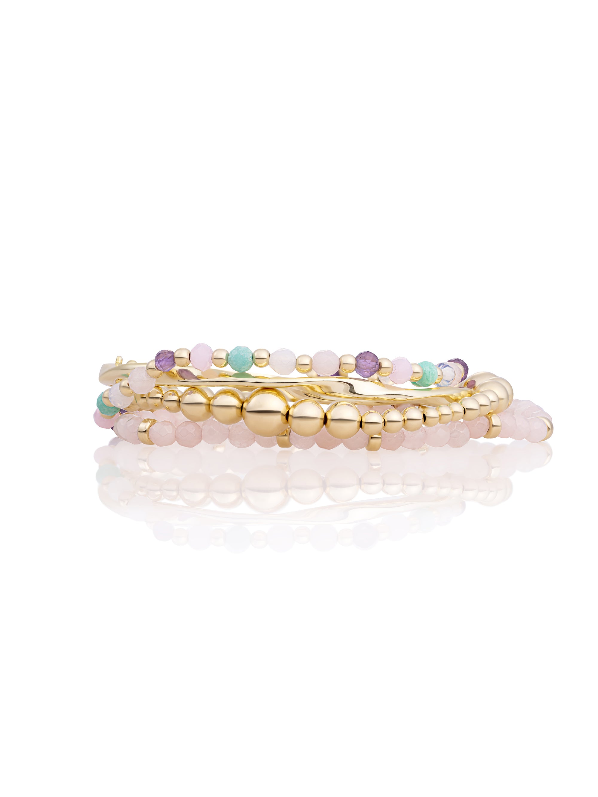 Rose Quartz Fuse Bangle Armbanden Stack | Goudkleurig