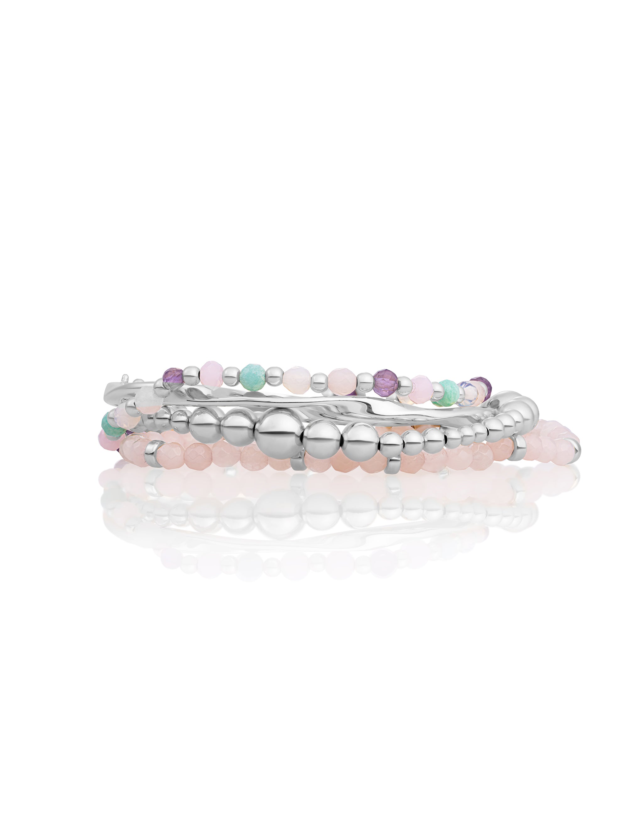 Rose Quartz Fuse Bangle Armbanden Stack | Zilver