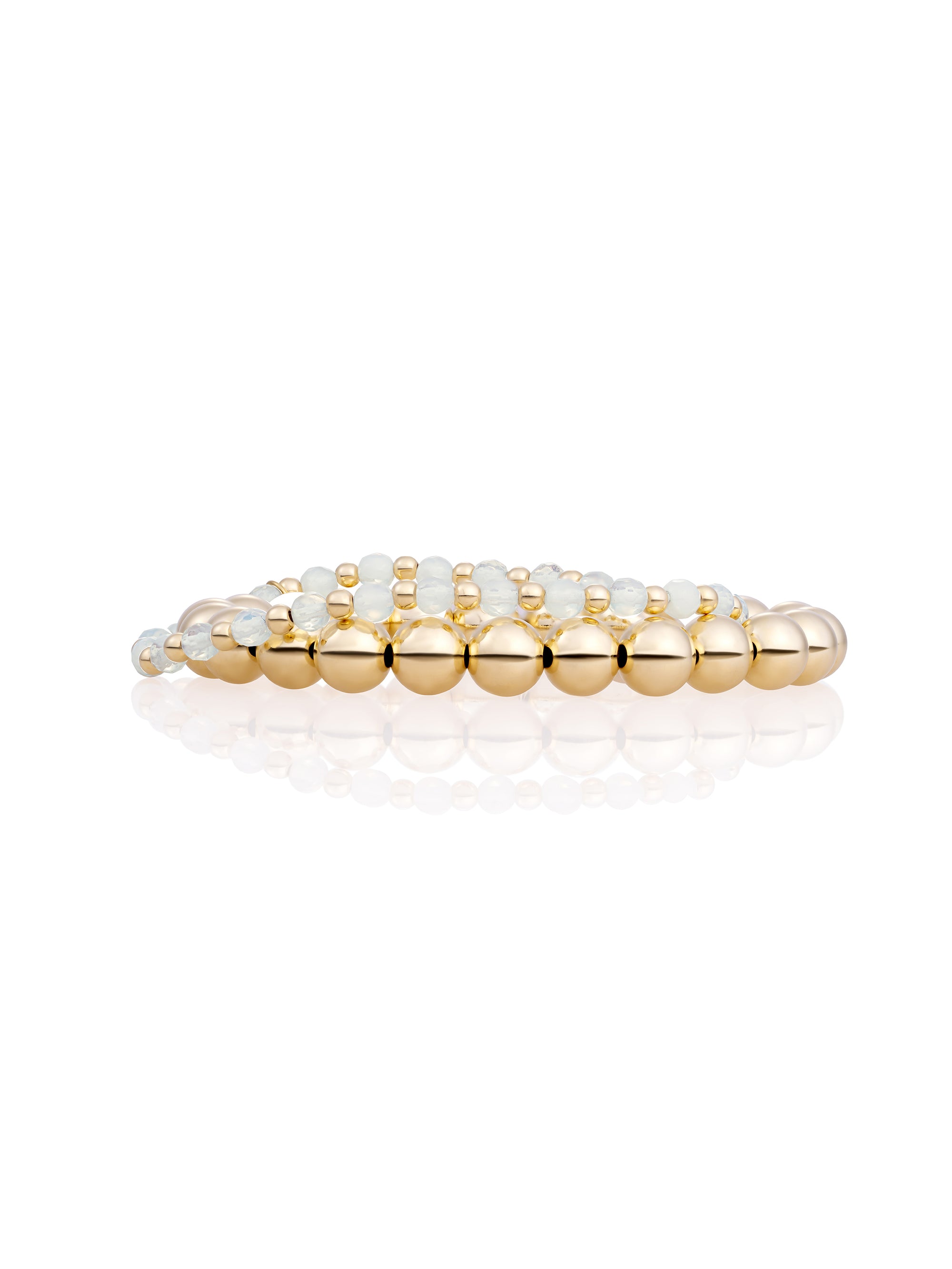 Opalite Interstellar Saturn Large Armbanden Stack | Goudkleurig
