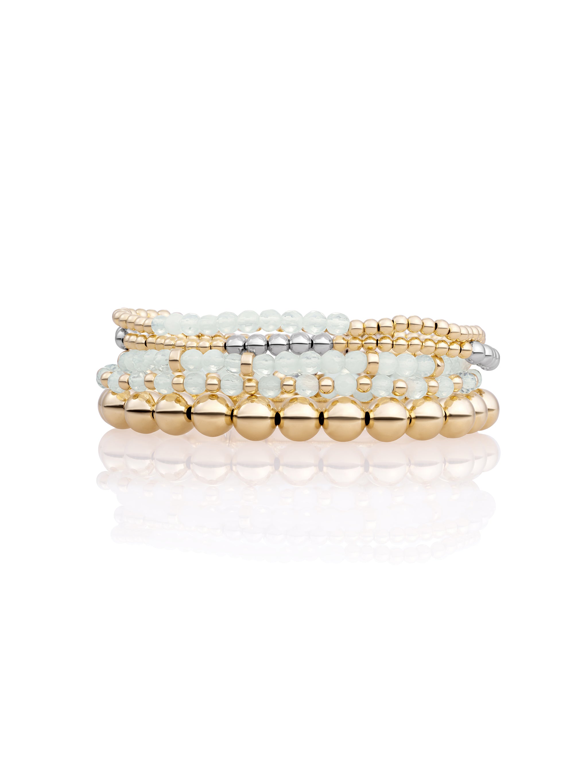 Opalite Roundel Bicolor Armbanden Stack | Goudkleurig