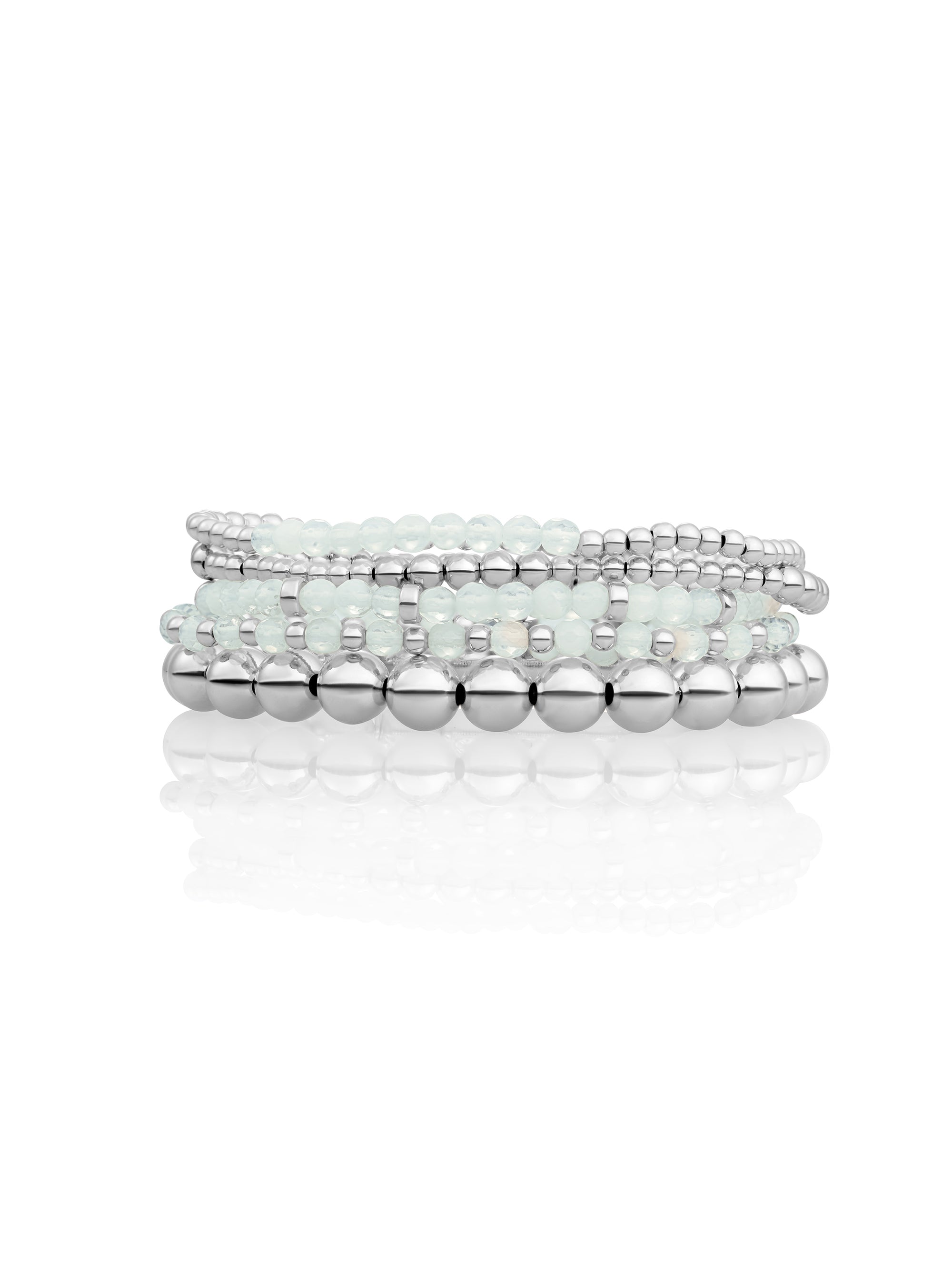 Opalite Roundel Bicolor Armbanden Stack | Zilver