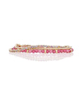 Fuchsia Quartz Roundell Tennis Round Multi CZ Armbanden Stack | Goudkleurig