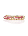 Fuchsia Quartz Bold Mix Crystal Tube Saturn Large Armbanden Stack | Goudkleurig