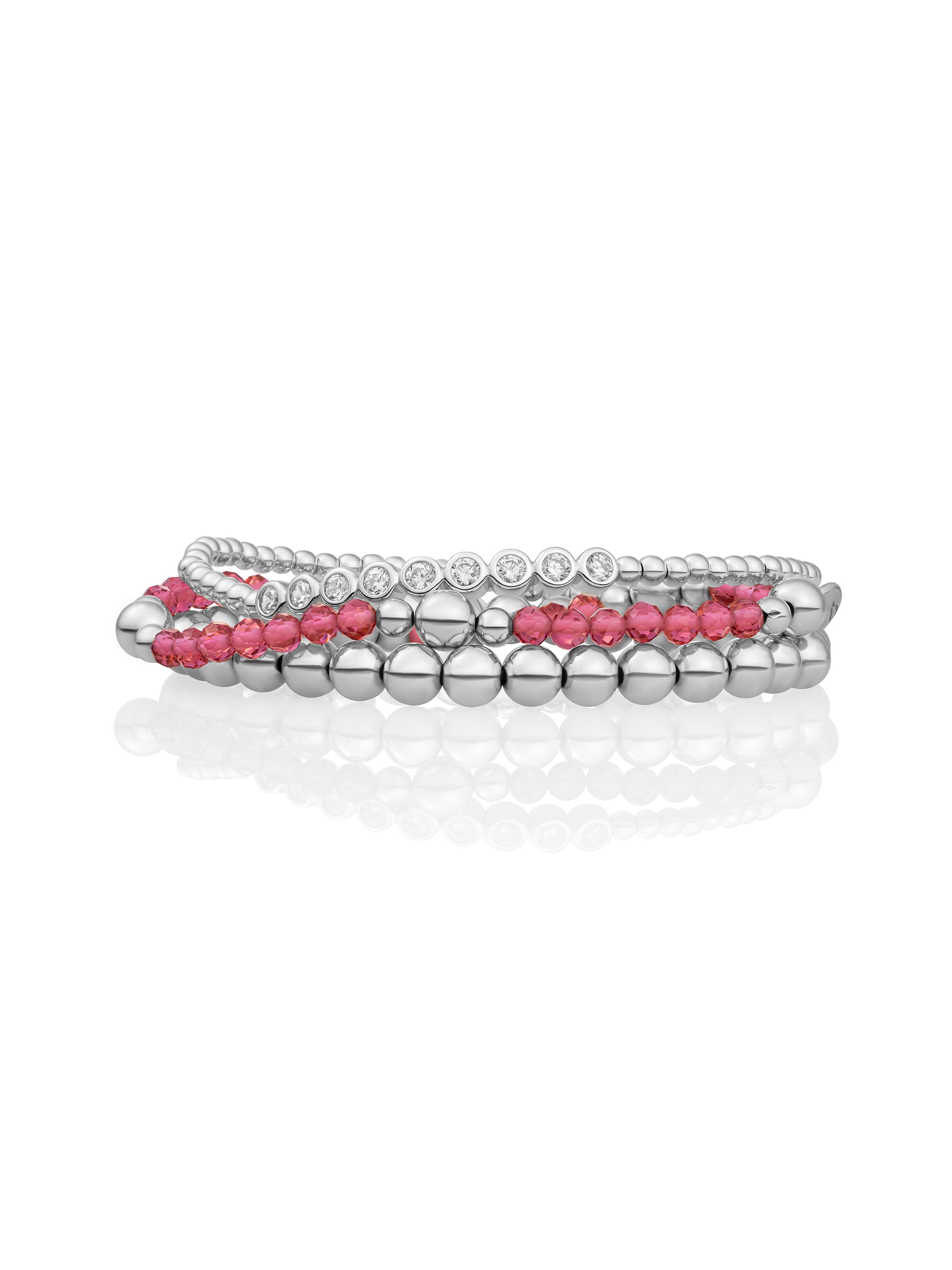 Fuchsia Quartz Bold Mix Crystal Tube Saturn Large Armbanden Stack | Zilver