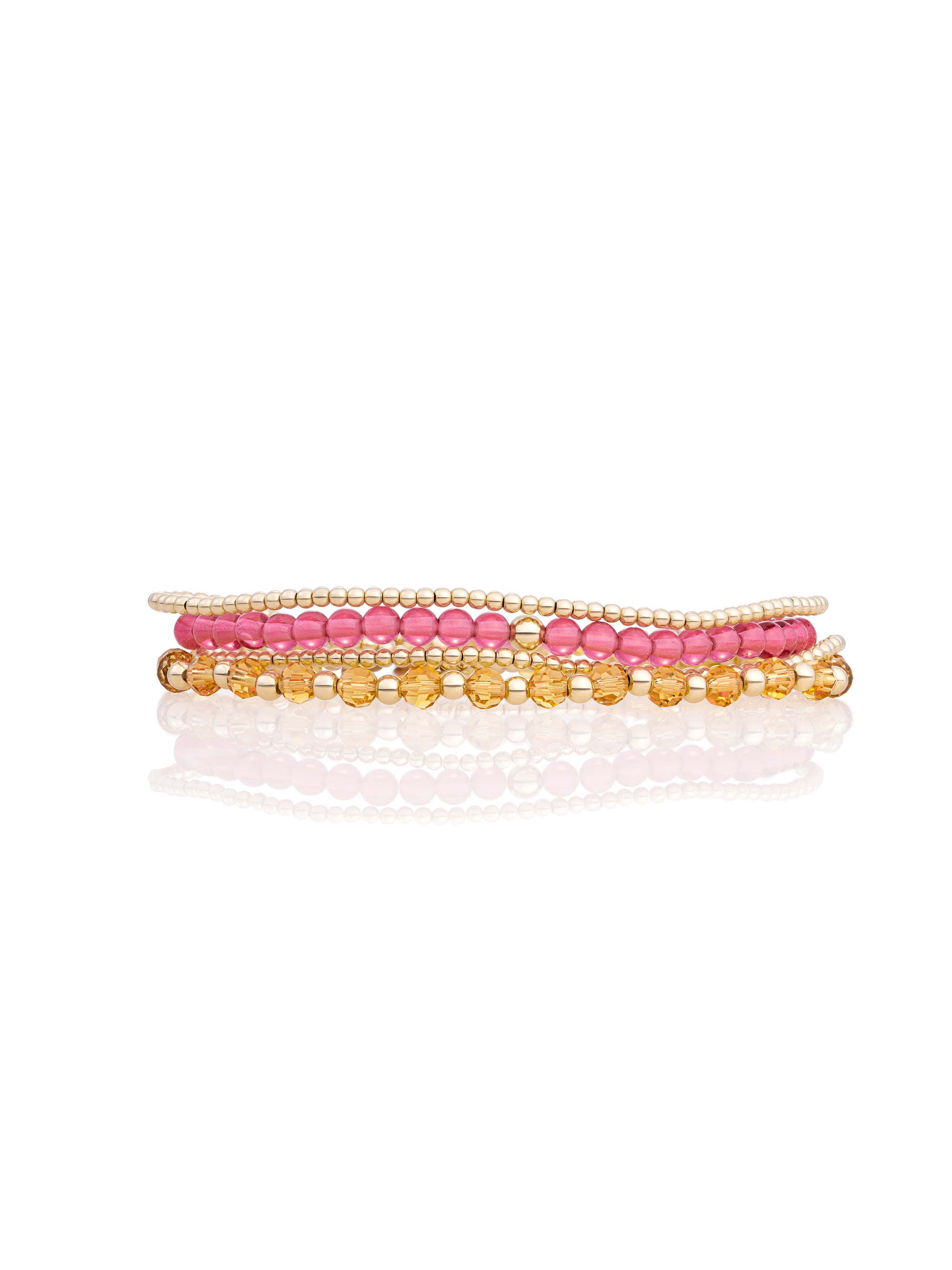 Light Citrine Fuchsia Roundel Interstellar Armbanden Stack | Goudkleurig