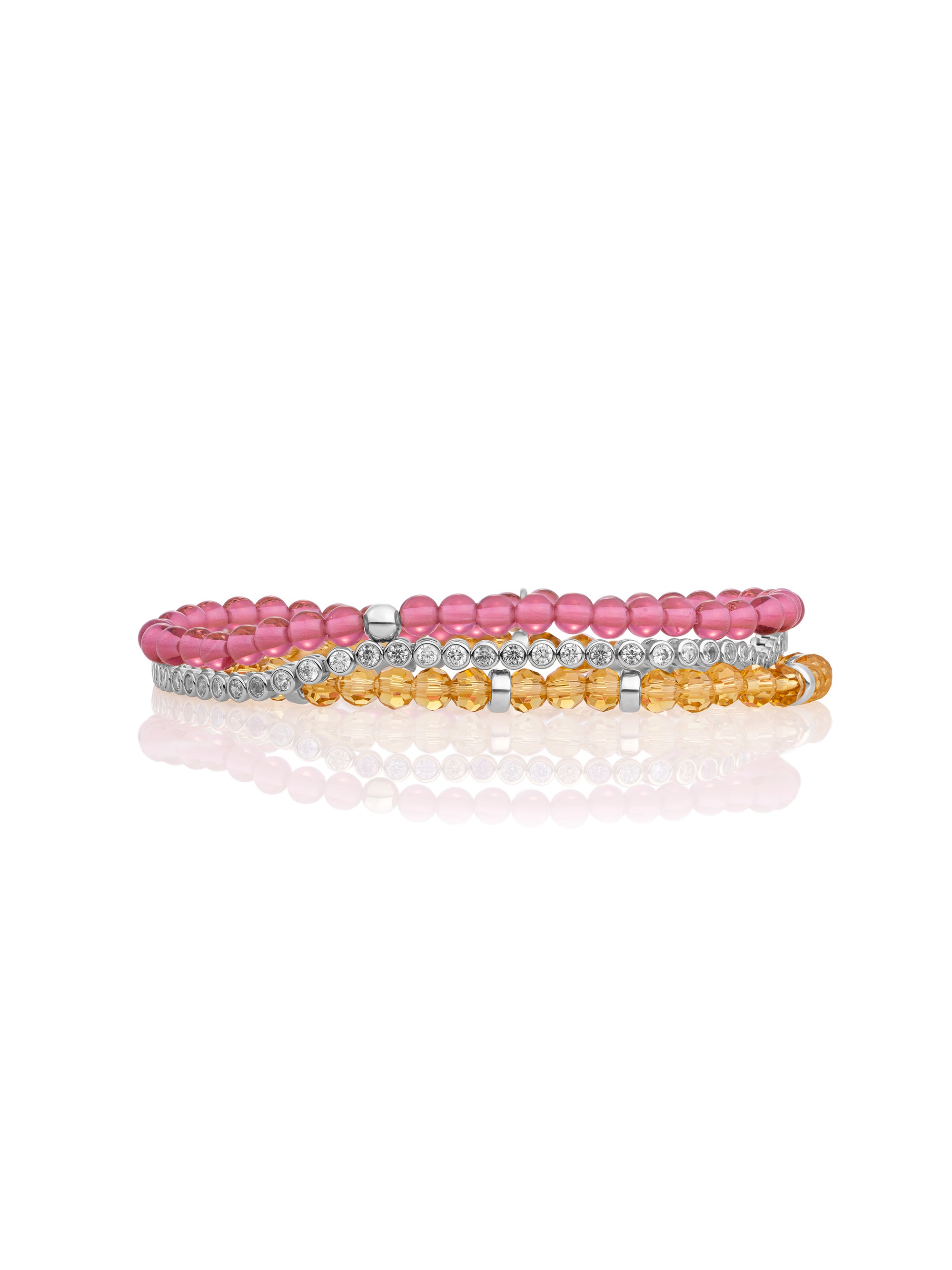Light Citrine Fuchsia Tennis Round Multi CZ Armbanden Stack | Zilver