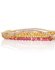 Light Citrine Fuchsia Tennis Round Multi CZ Armbanden Stack | Goudkleurig