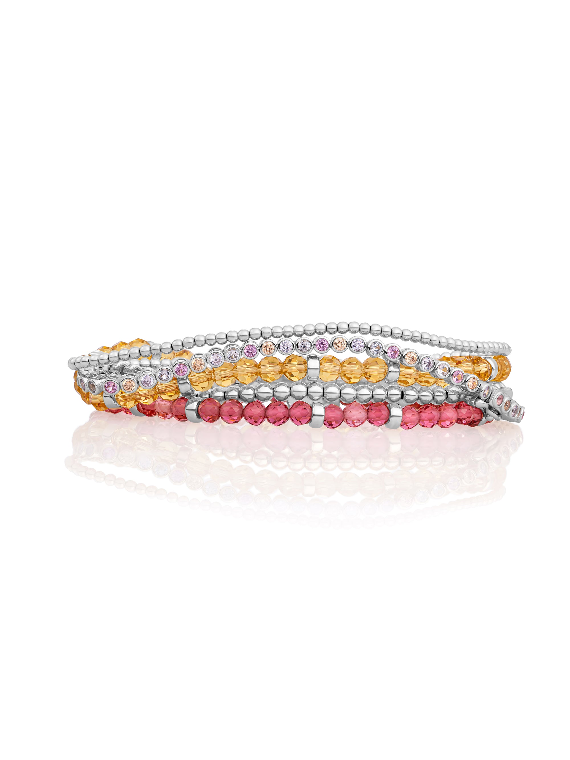 Light Citrine Fuchsia Roundel Tennis Armbanden Stack | Zilver