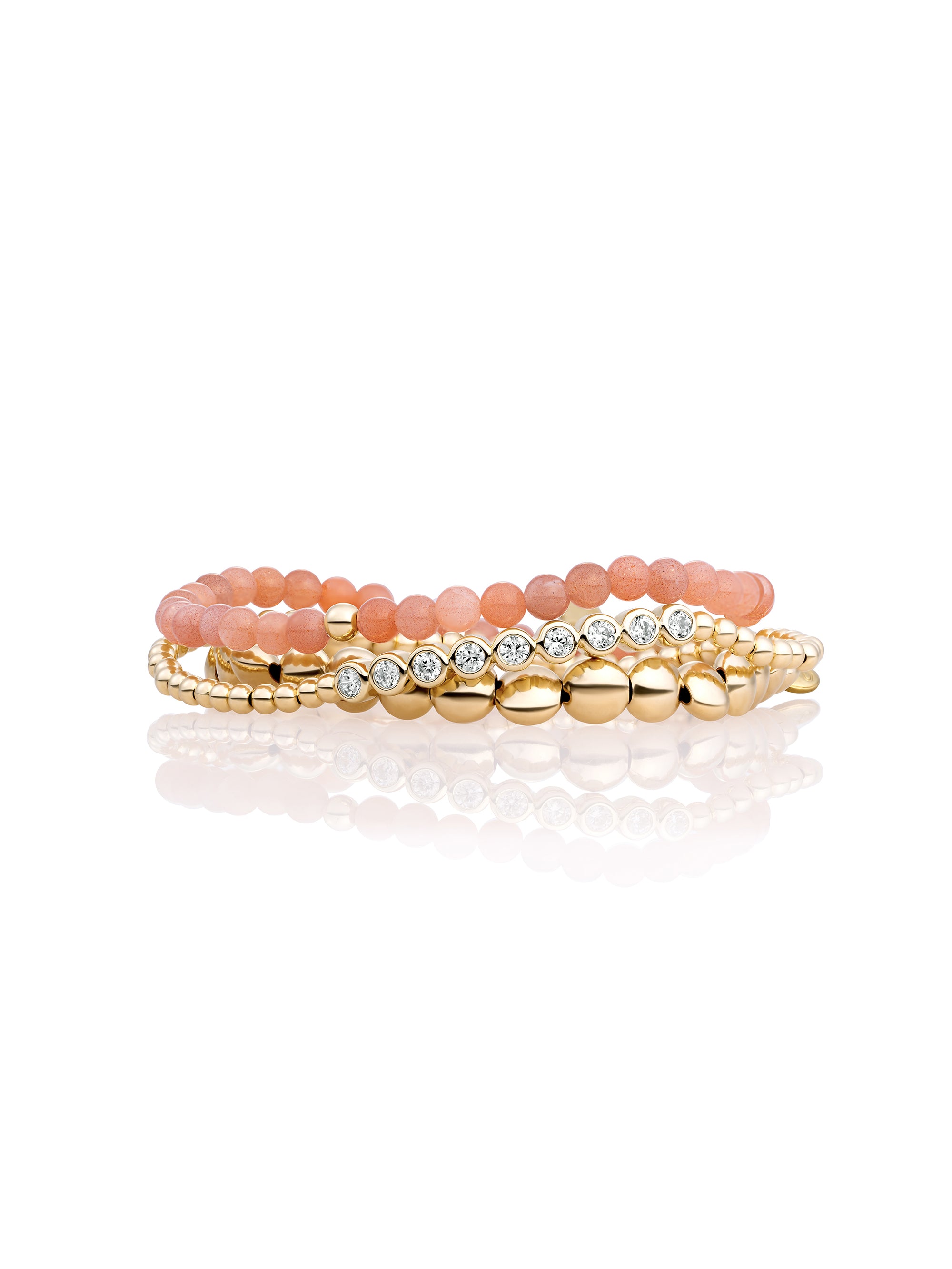 Sunstone Saturn Small Bubble Beads Armbanden Stack | Goudkleurig