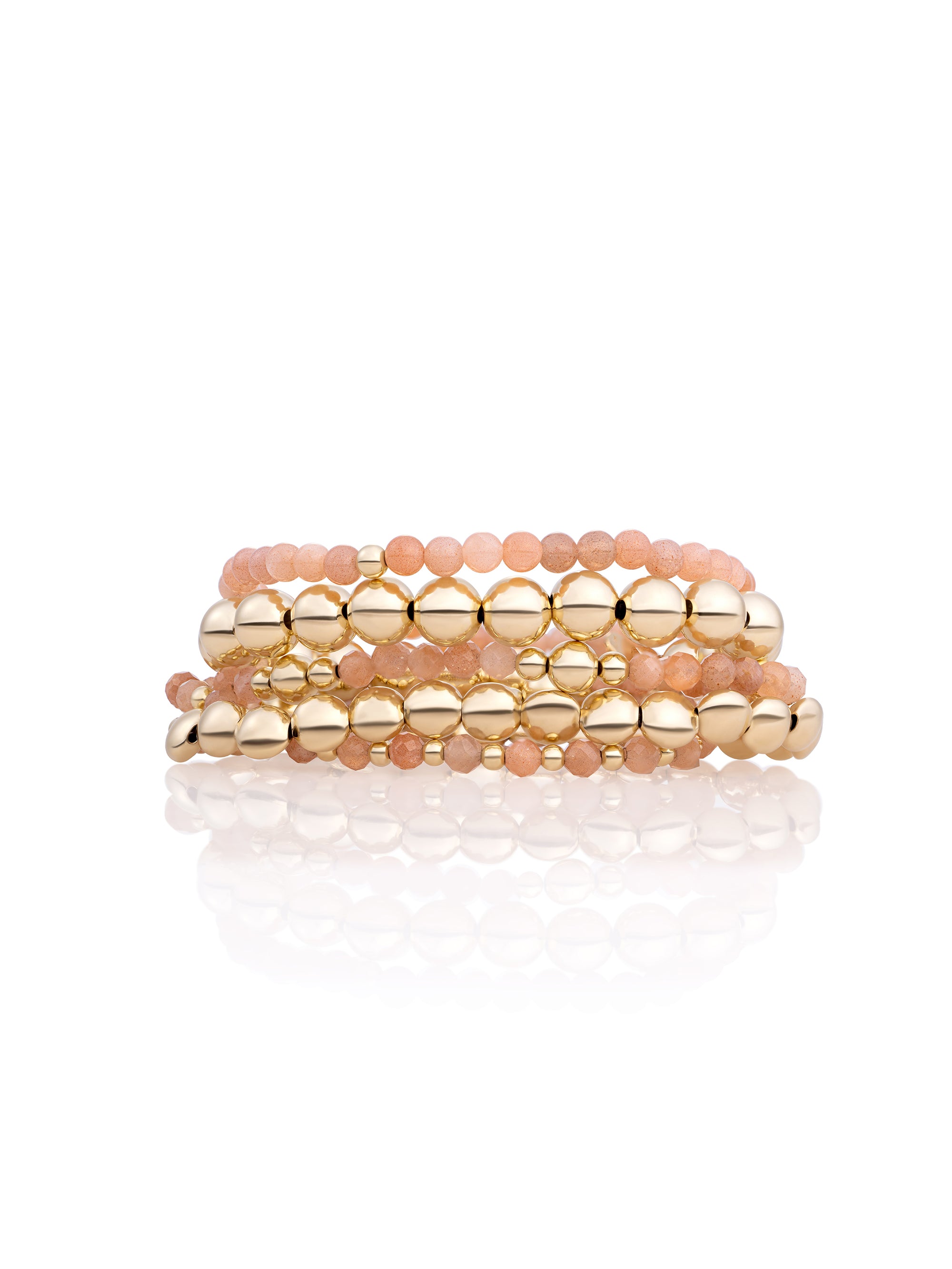 Sunstone Saturn Large Bubble Beads Armbanden Stack | Goudkleurig