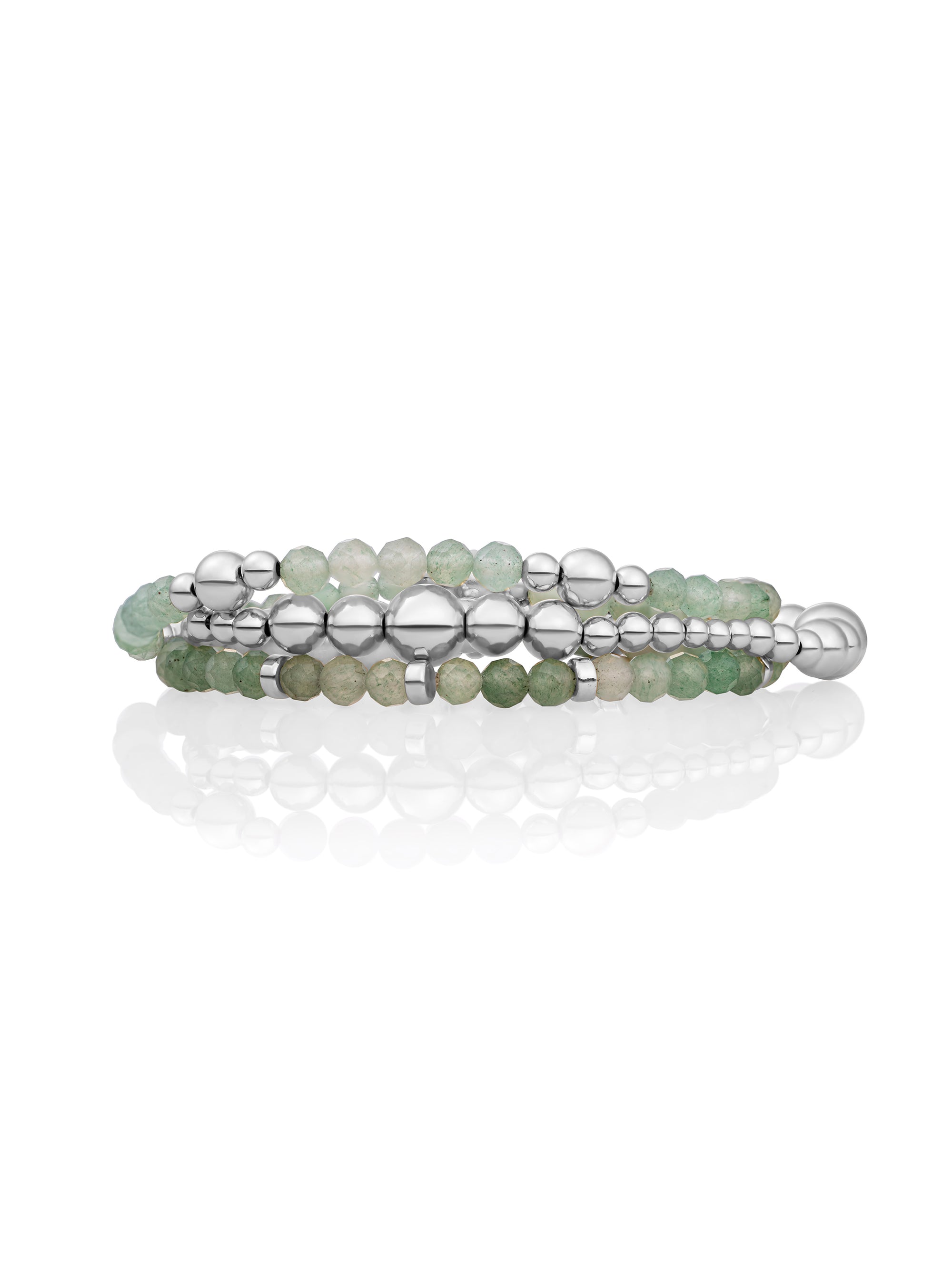 Lime Jade Roundell Bold Mix Wave Mix Armbanden Stack | Zilver