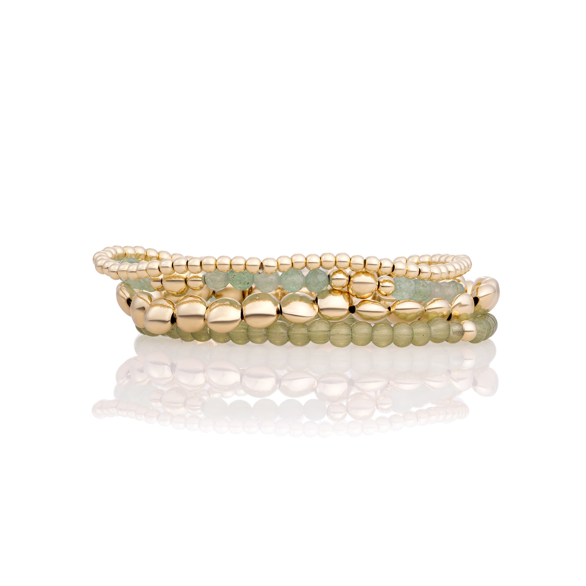 Lime Jade Bubble Beads Armbanden Stack | Goudkleurig