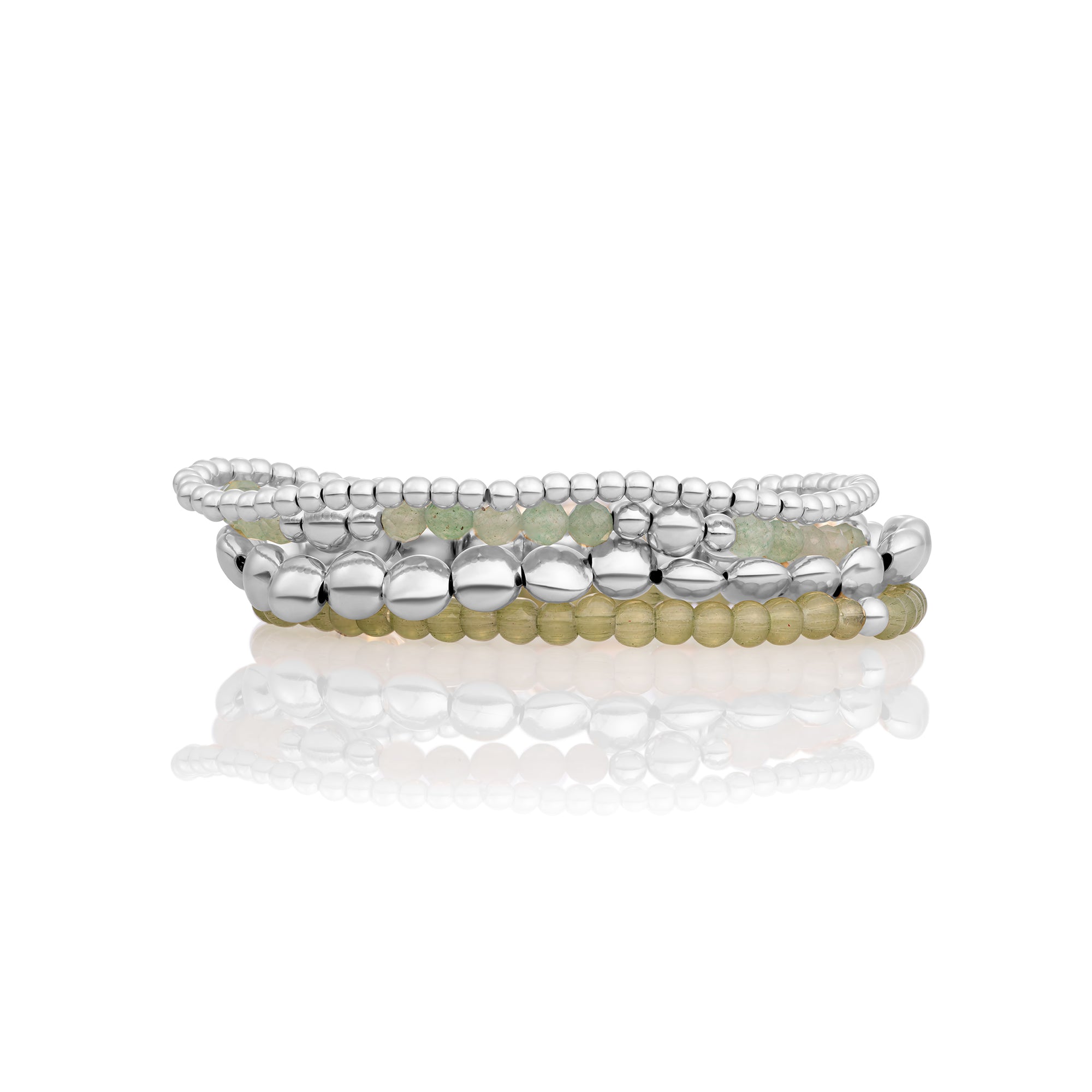 Lime Jade Bubble Beads Armbanden Stack | Zilver
