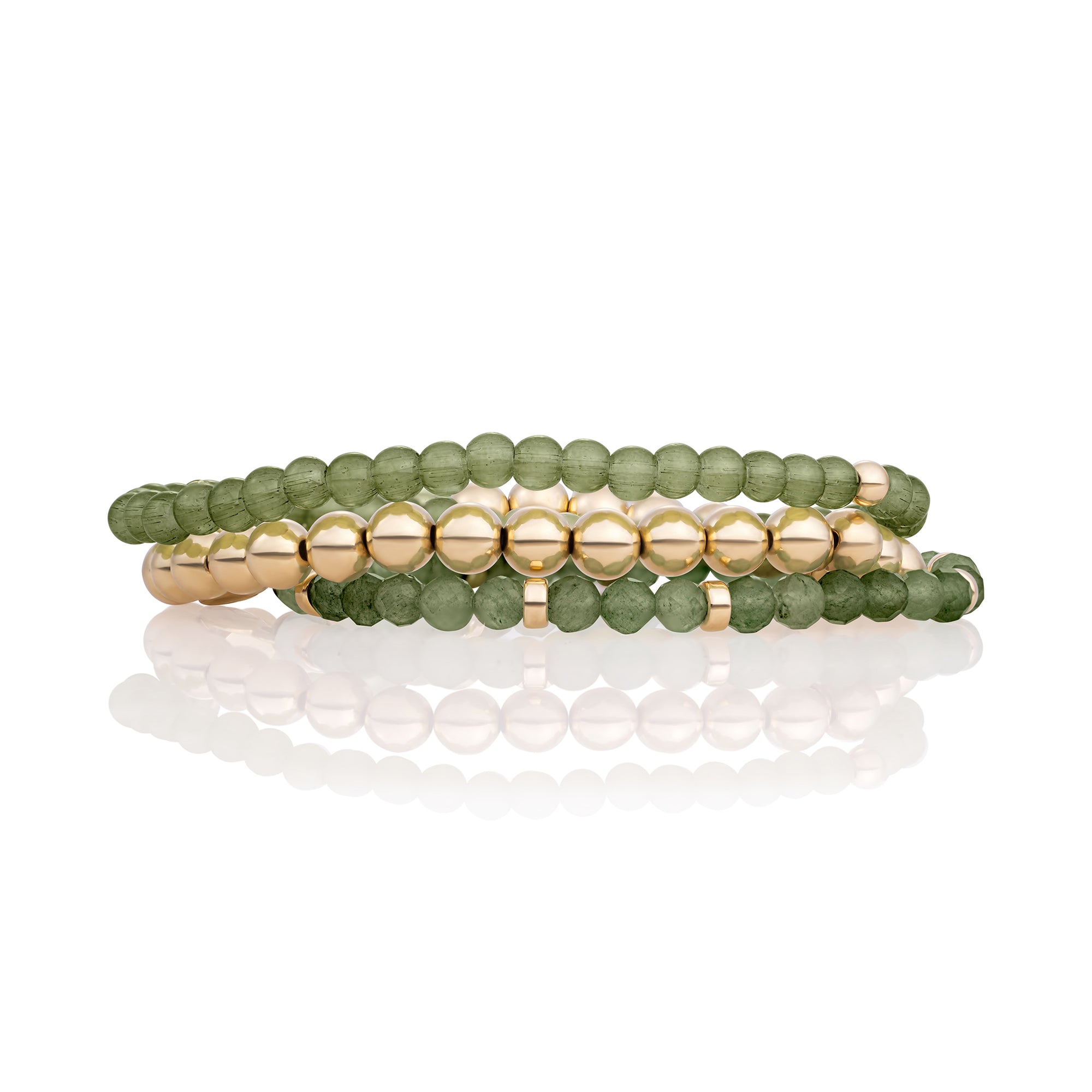 Lime Jade Roundel Interstellar Armbanden Stack | Goudkleurig