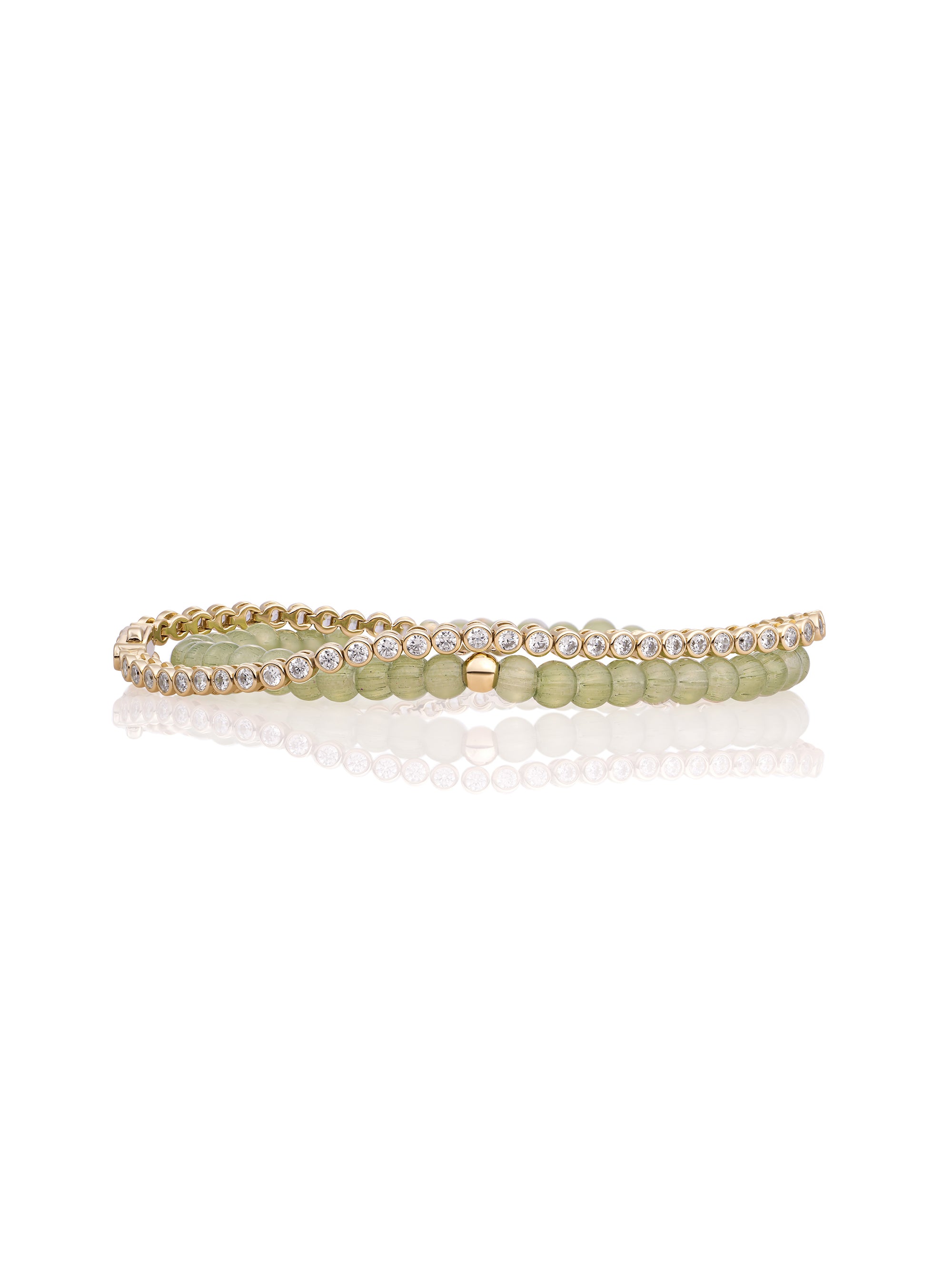 Lime Jade Tennis Armbanden Stack | Goudkleurig