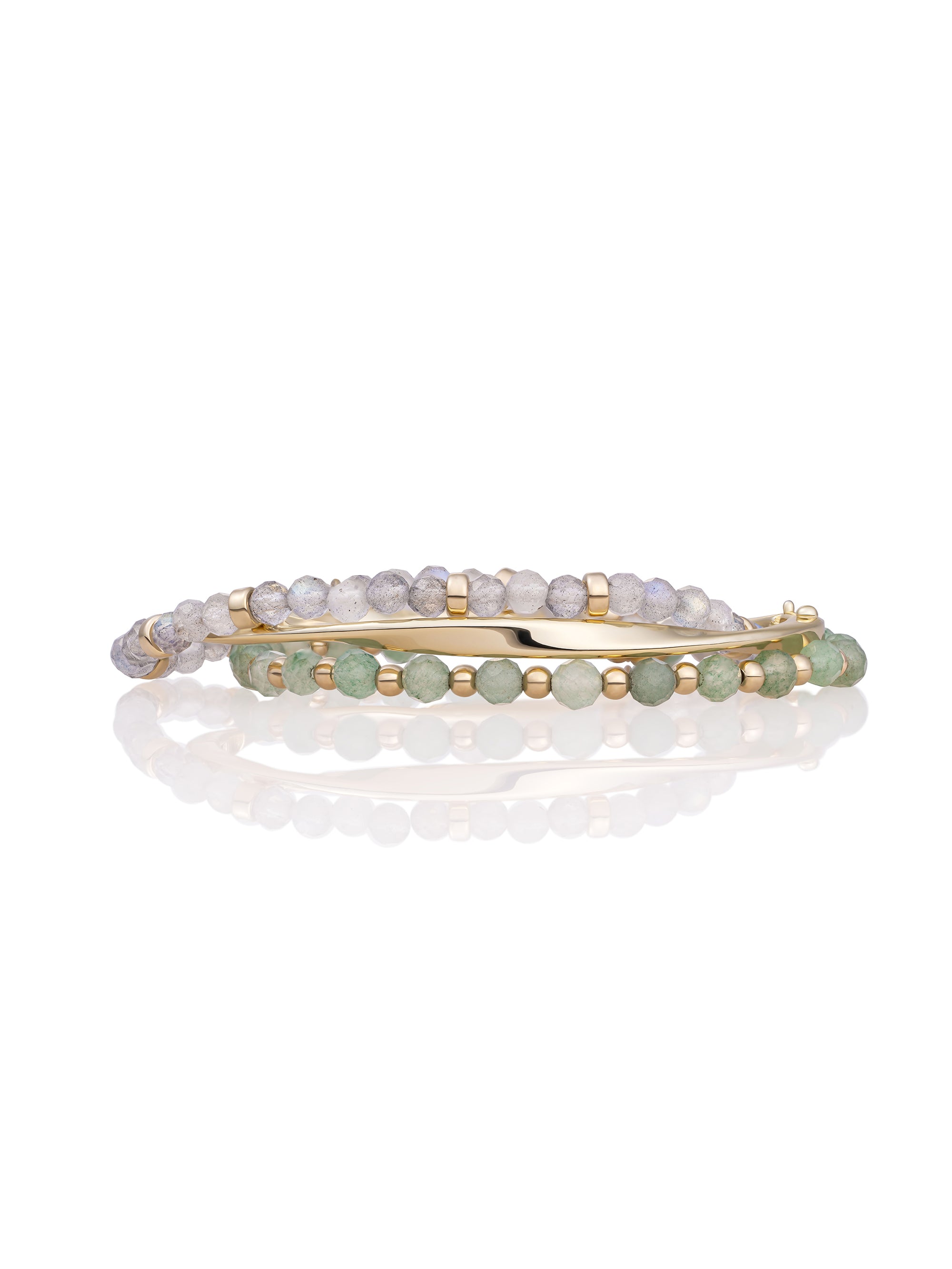 Lime Jade Labradorite Roundel Fuse Bangle Armbanden Stack | Goudkleurig