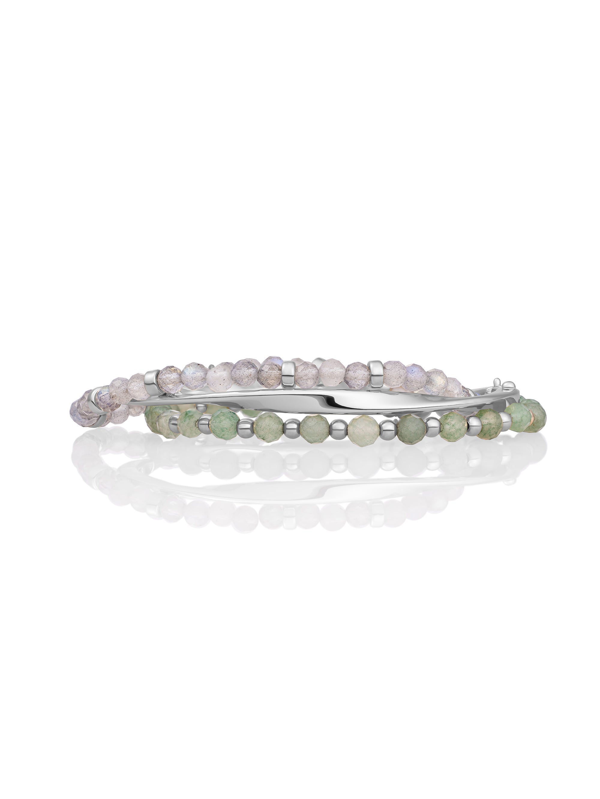 Lime Jade Labradorite Roundel Fuse Bangle Armbanden Stack | Zilver