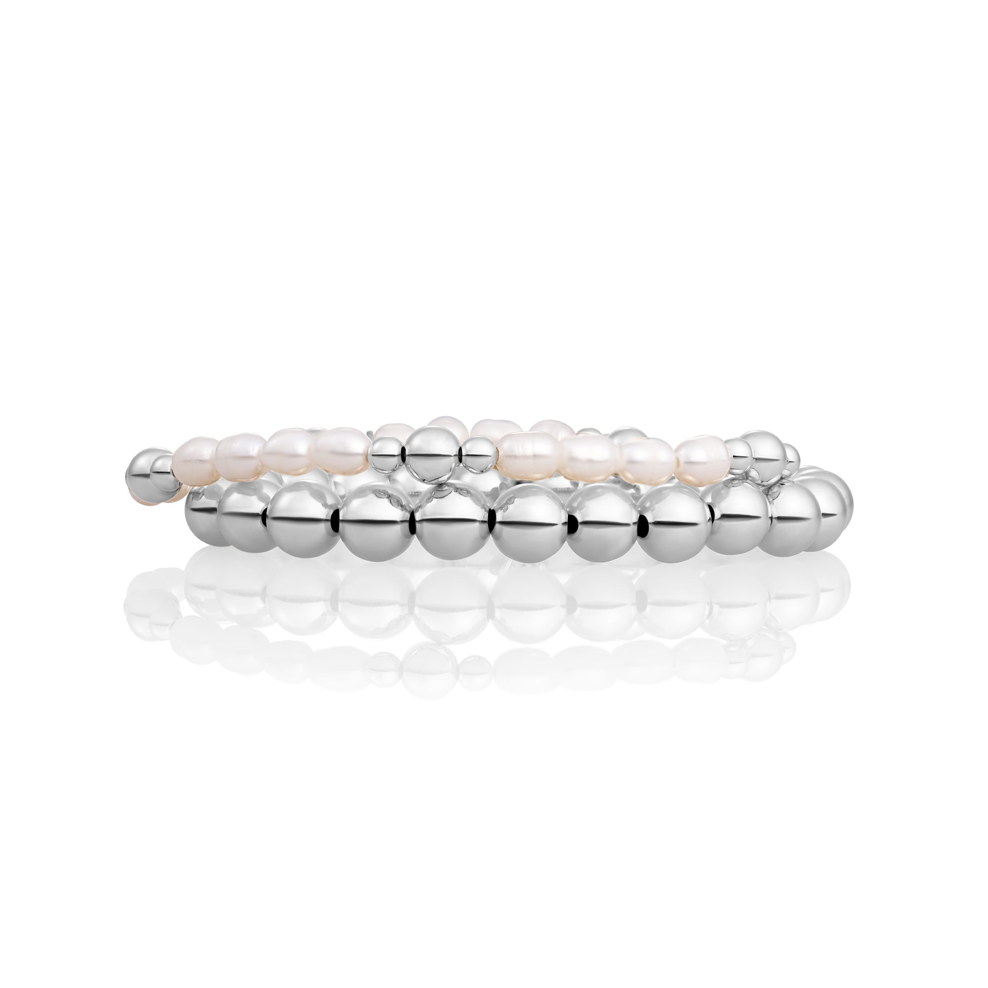 Parel Bold Mix Saturn Large Armbanden Stack | Zilver