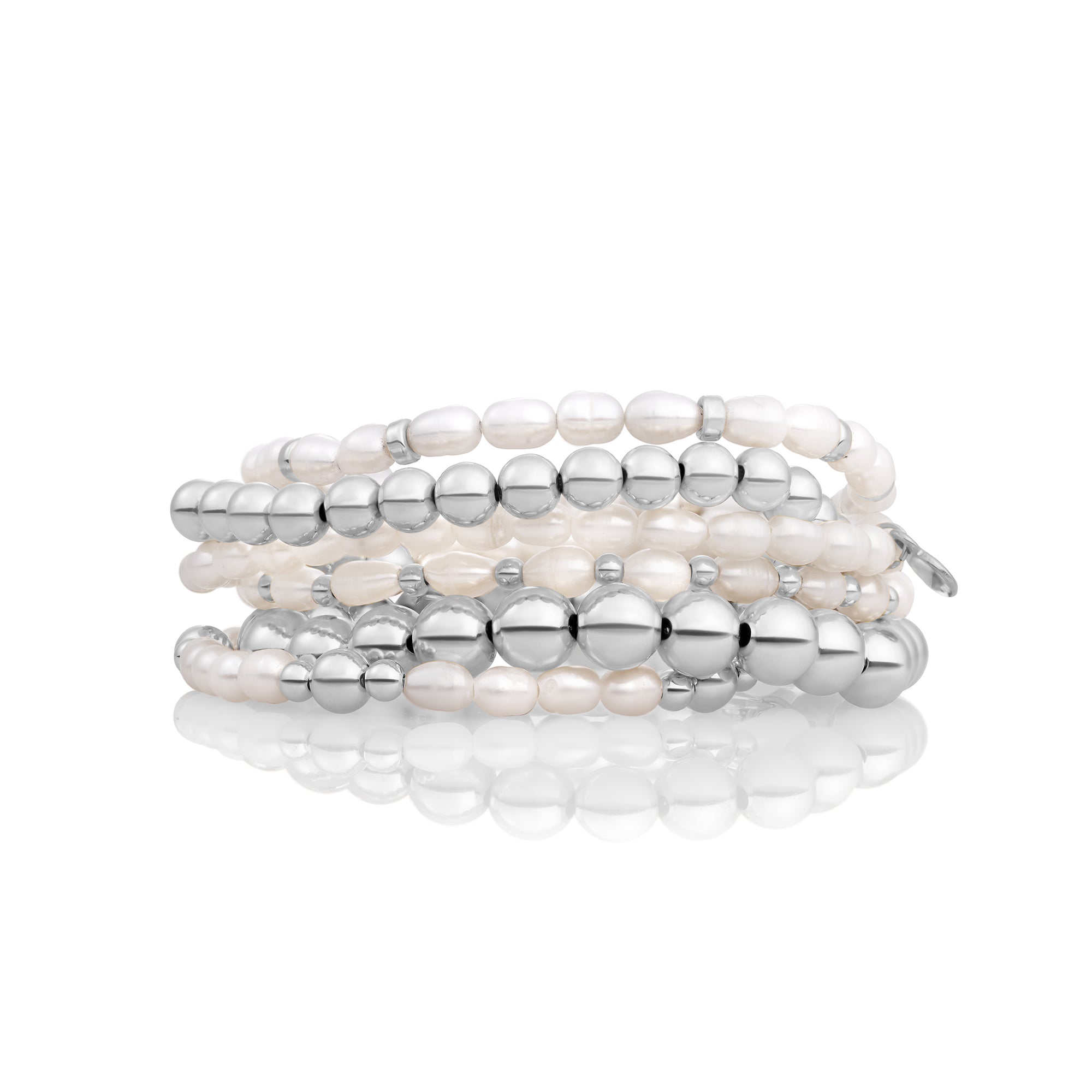 Parel Roundel Interstellar Large Armbanden Stack | Zilver