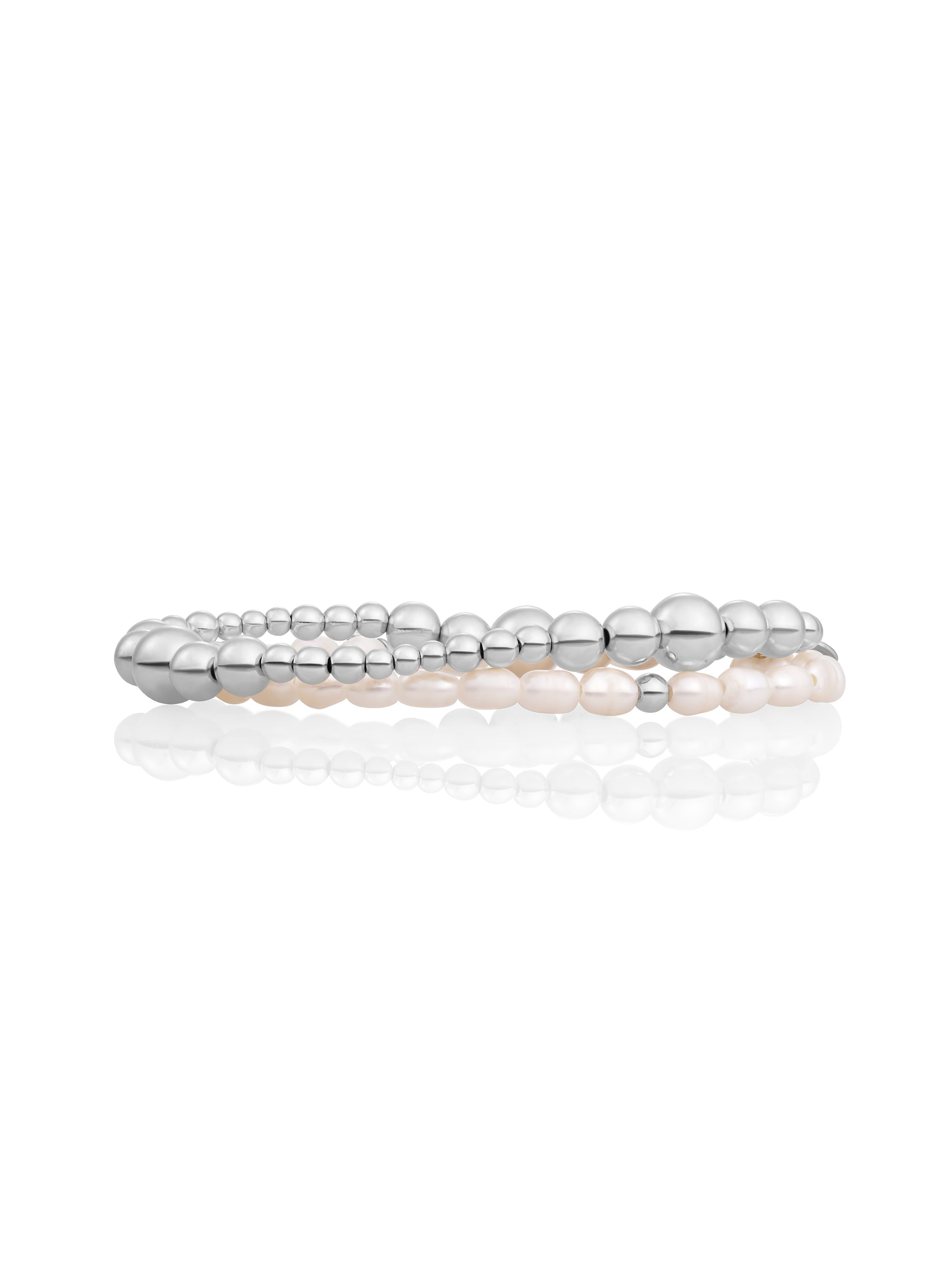 Parel Wave Mix Armbanden Stack | Zilver