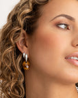 Tiger Eye Medium Oval Bold Fuse Huggies Oorbellen set | Zilver